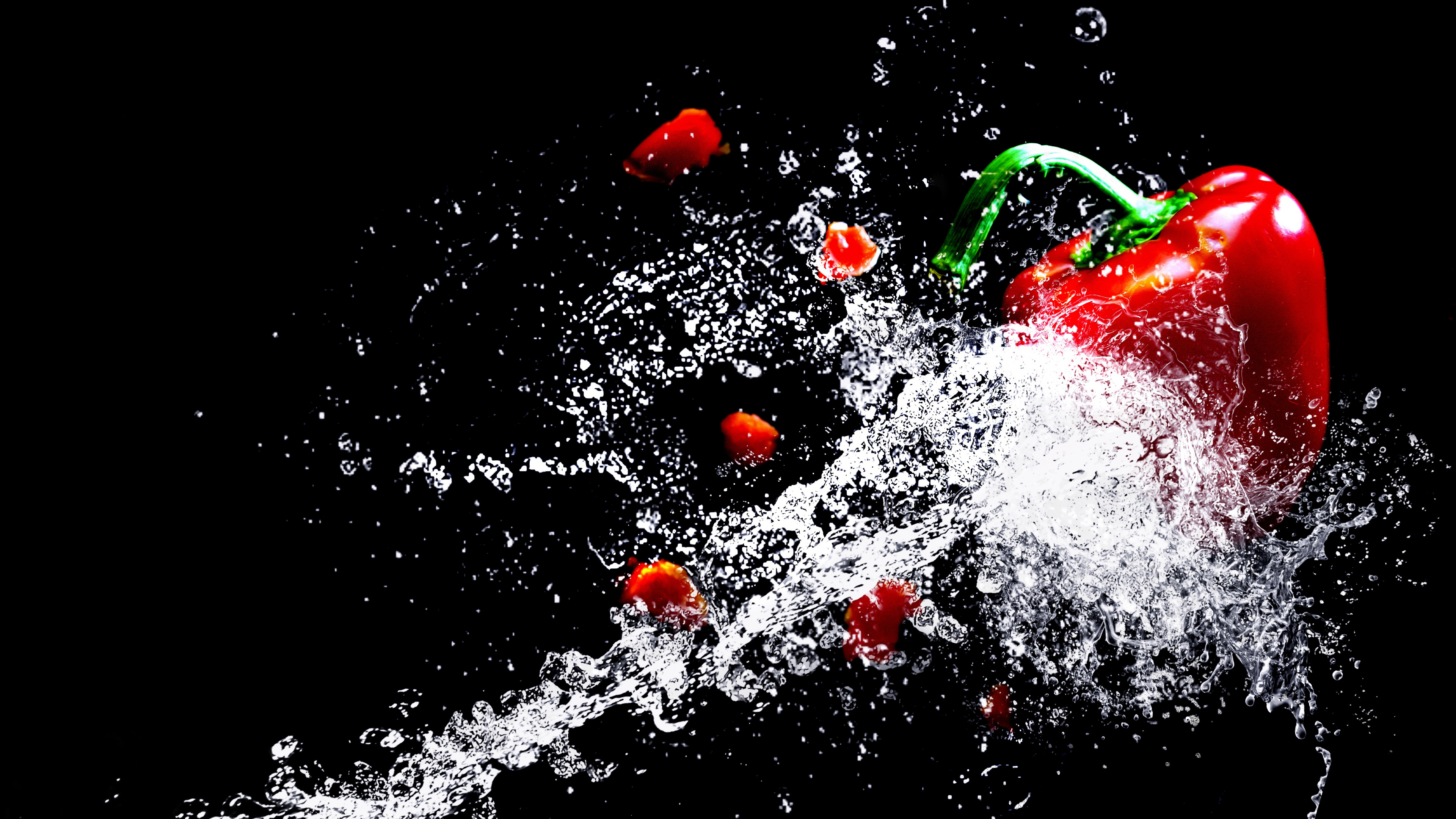 Обои овощ, чилийский перец, фрукты, вода, красный цвет в разрешении 3840x2160