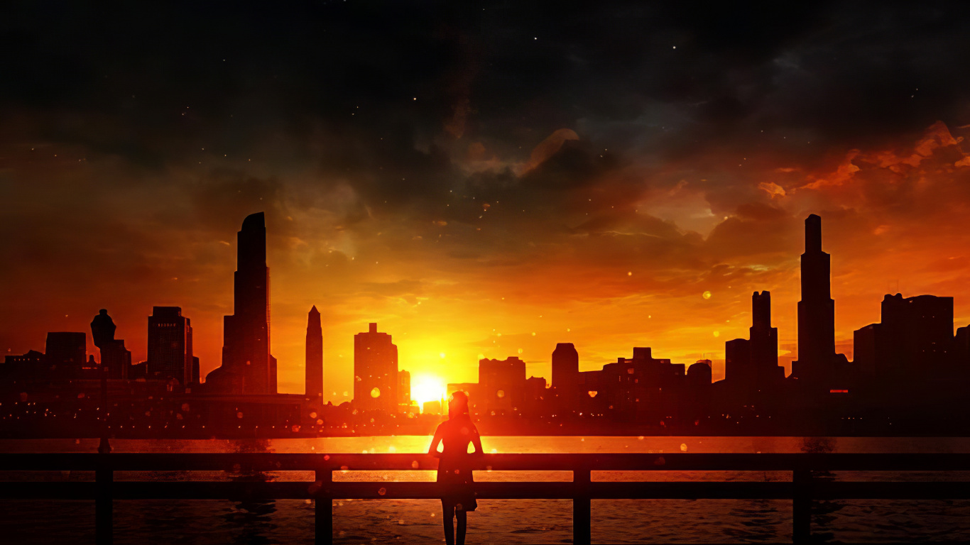 Обои городской пейзаж, горизонт, населенный пункт, городской район, линия горизонта в разрешении 1366x768