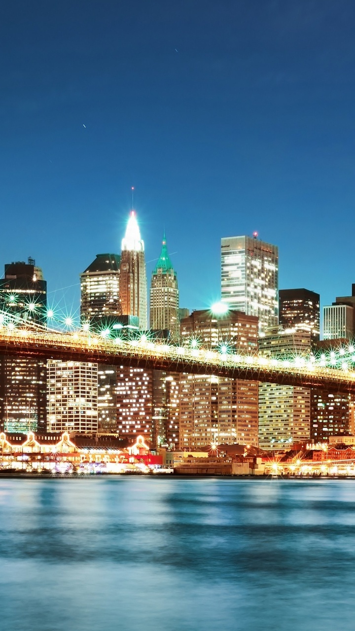 Обои Бруклинский мост, город, линия горизонта, городской пейзаж, ориентир в разрешении 720x1280