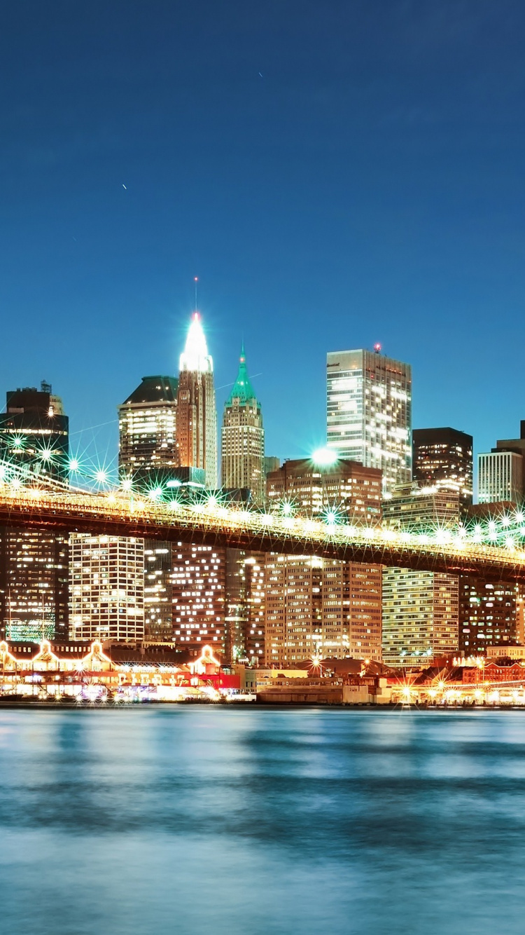 Обои Бруклинский мост, город, линия горизонта, городской пейзаж, ориентир в разрешении 750x1334