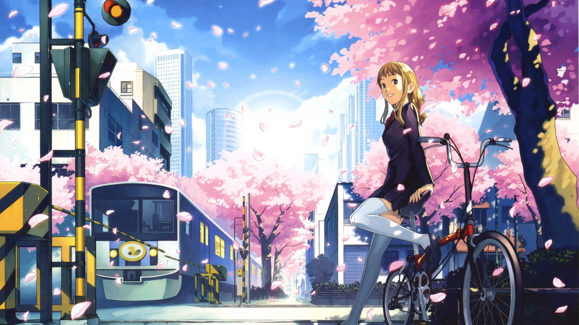 Обои иллюстрация, велосипед, мангака, Сакура, обои компьютер в разрешении 1920x1080