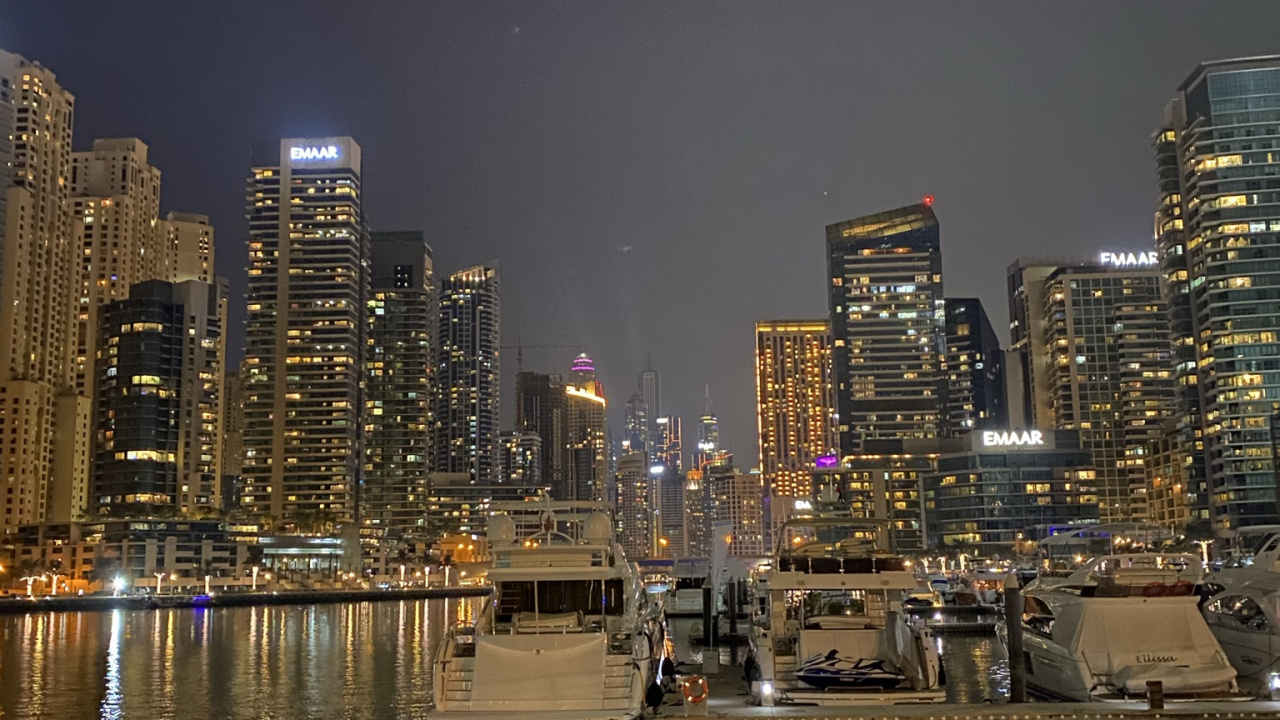 Обои Дубай, Дубай Марина, городской пейзаж, ночь, башня в разрешении 1280x720