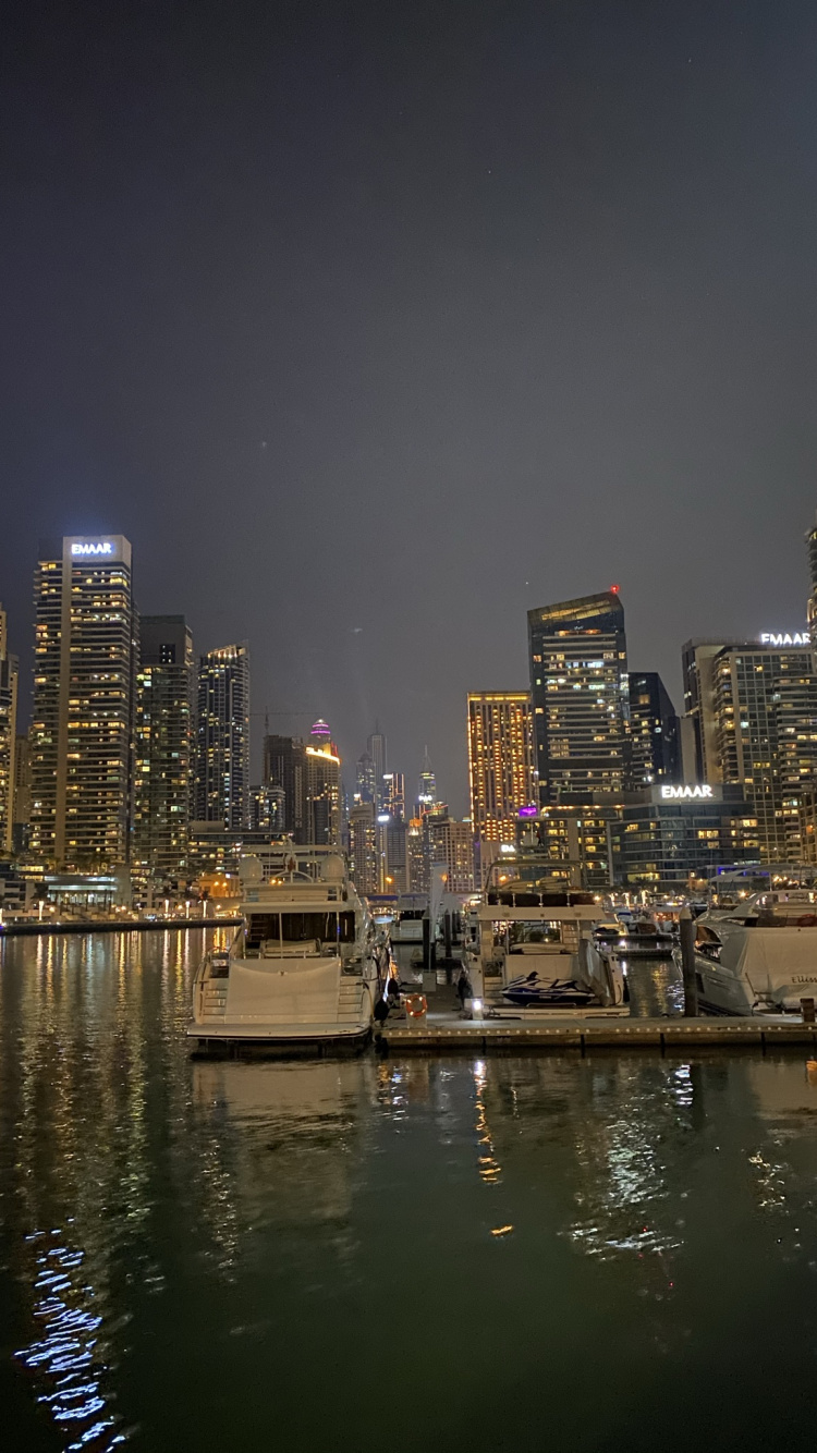 Обои Дубай, Дубай Марина, городской пейзаж, ночь, башня в разрешении 750x1334