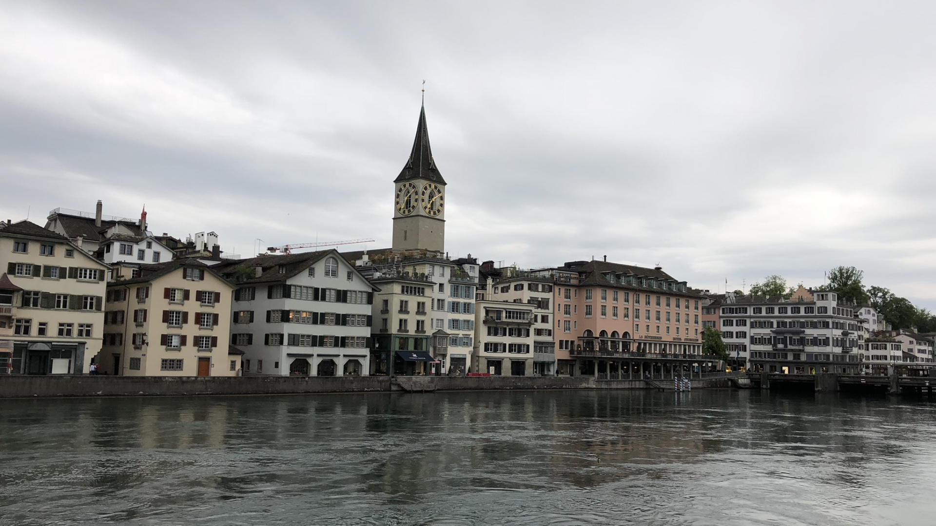 Обои Zrich, вода, часовая башня, водный путь, городок в разрешении 1920x1080