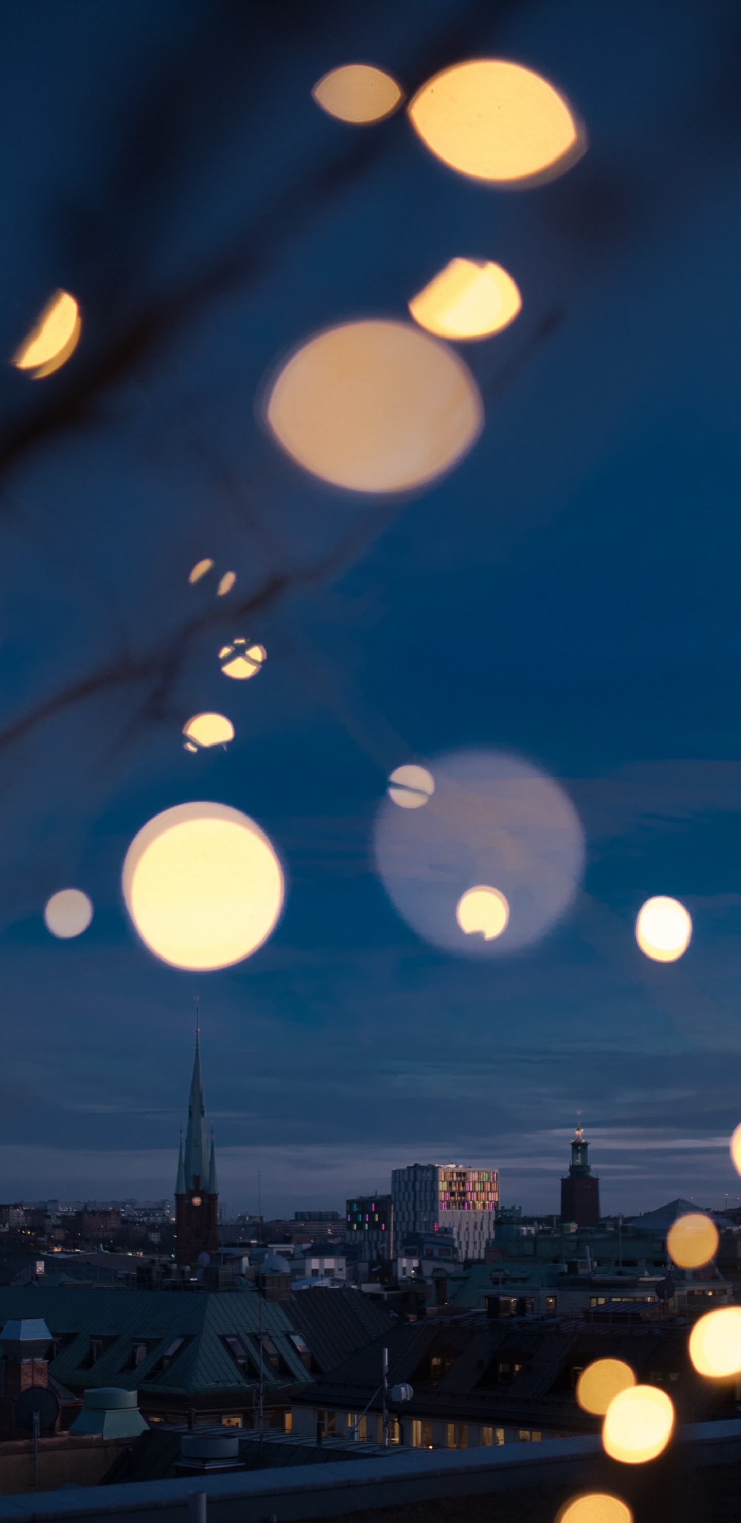 Обои боке, ночь, синий, облако, свет в разрешении 1440x2960