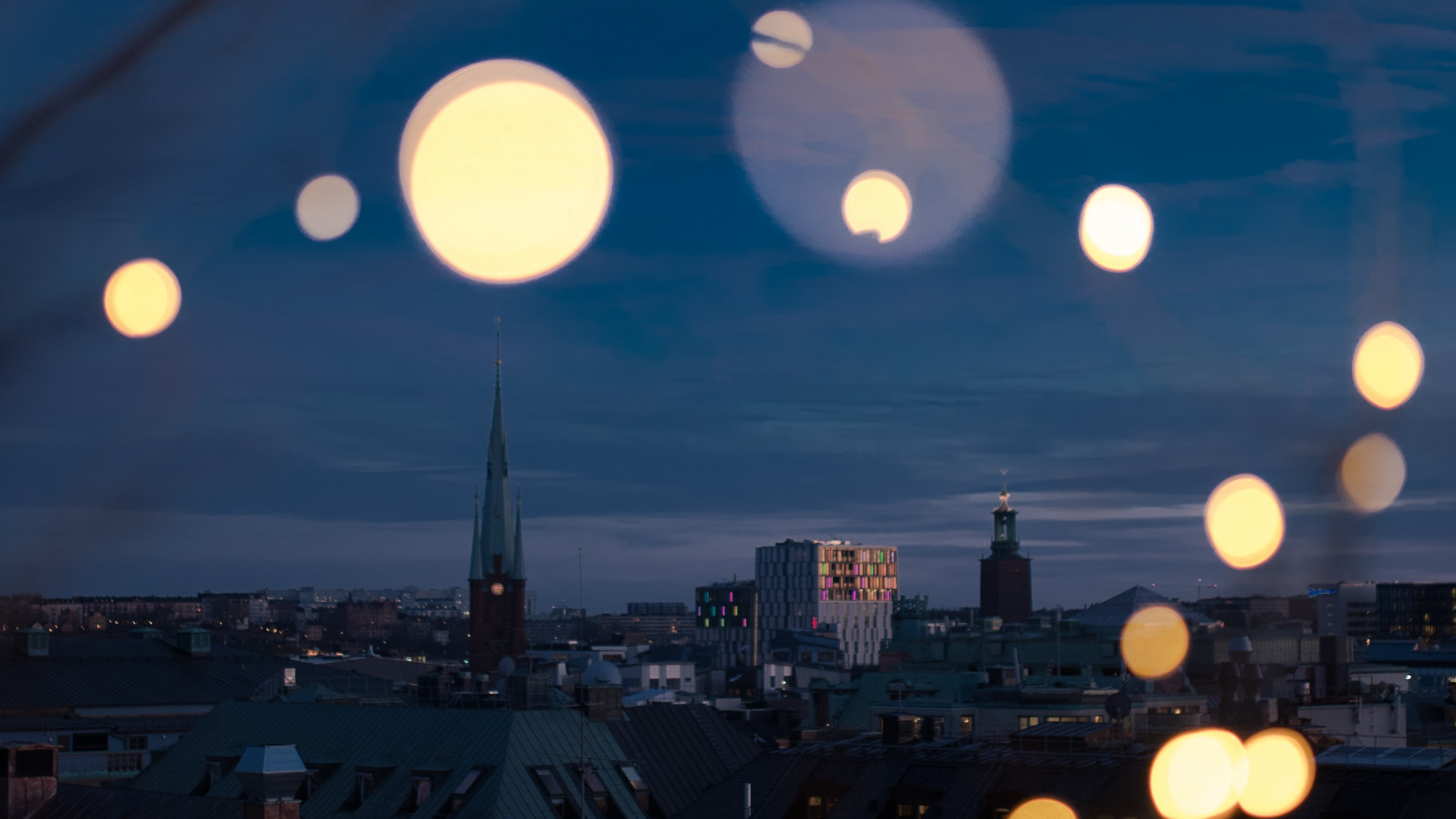 Обои боке, ночь, синий, облако, свет в разрешении 2560x1440