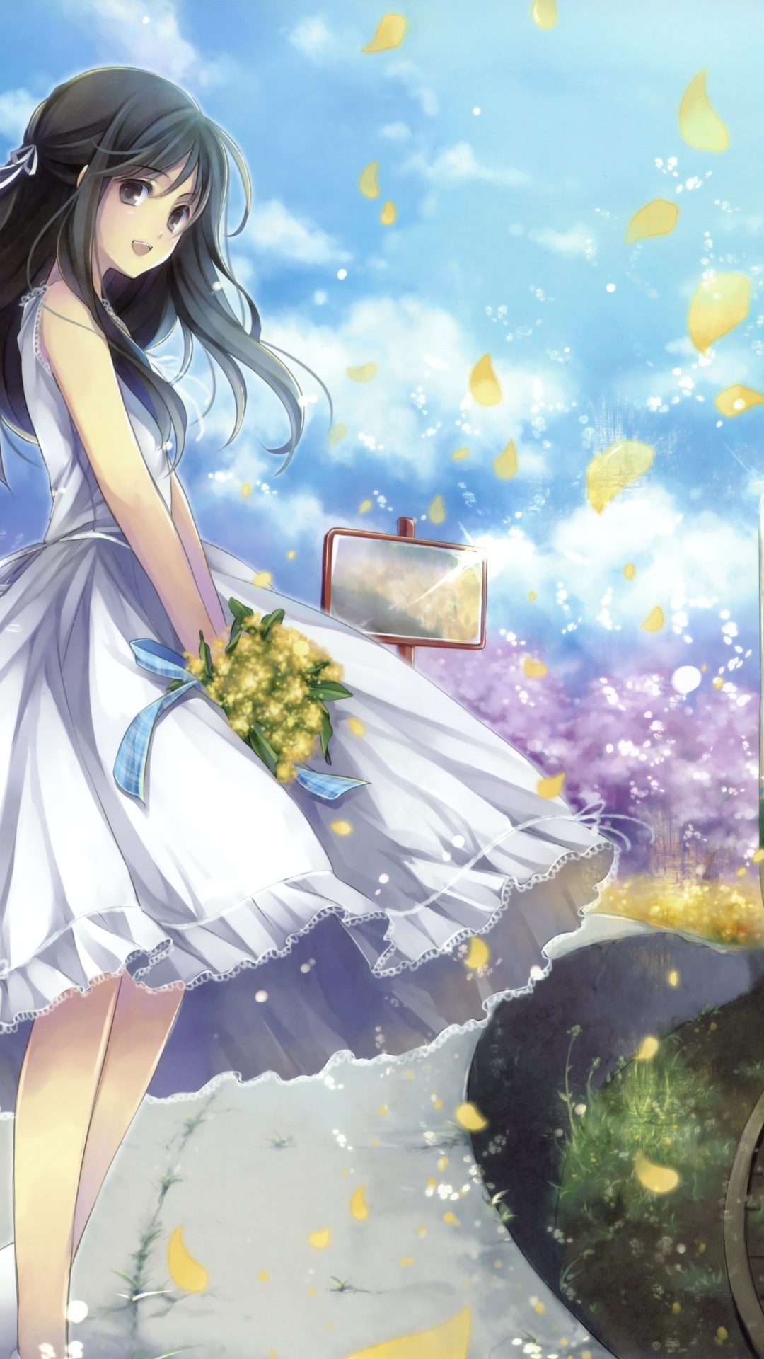 Обои аниме девушка летнее платье, аниме, одежда, поезд, мультфильм в разрешении 1080x1920