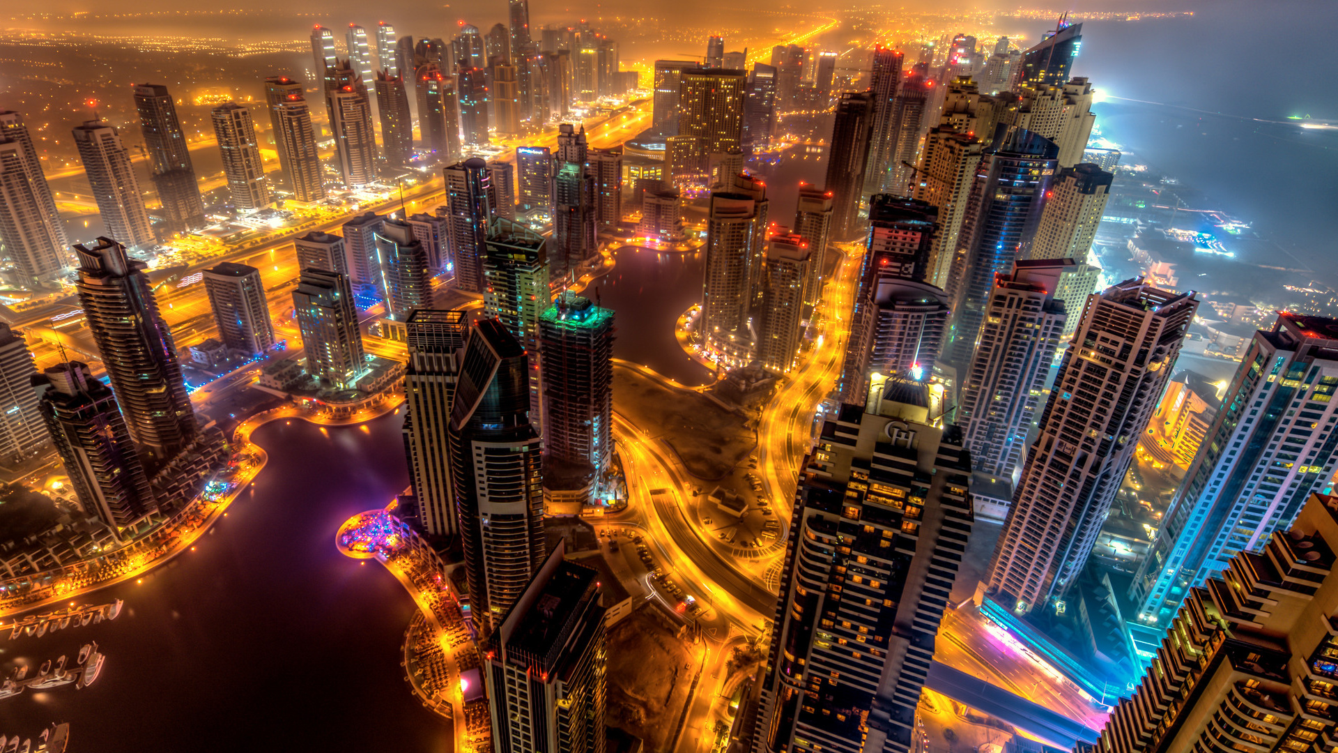 Обои ночь, городской пейзаж, метрополия, город, городской район в разрешении 1920x1080