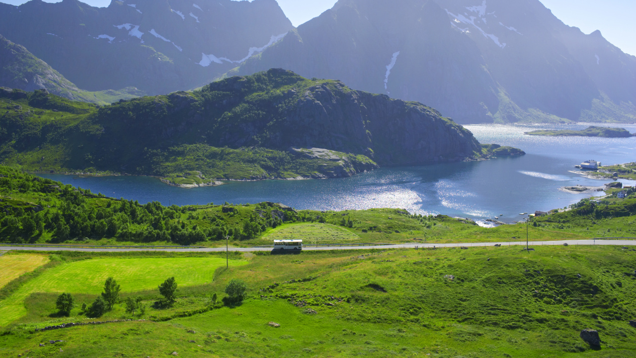 Обои Лофотен, фьорд, нагорье, природа, горный хребет в разрешении 1280x720