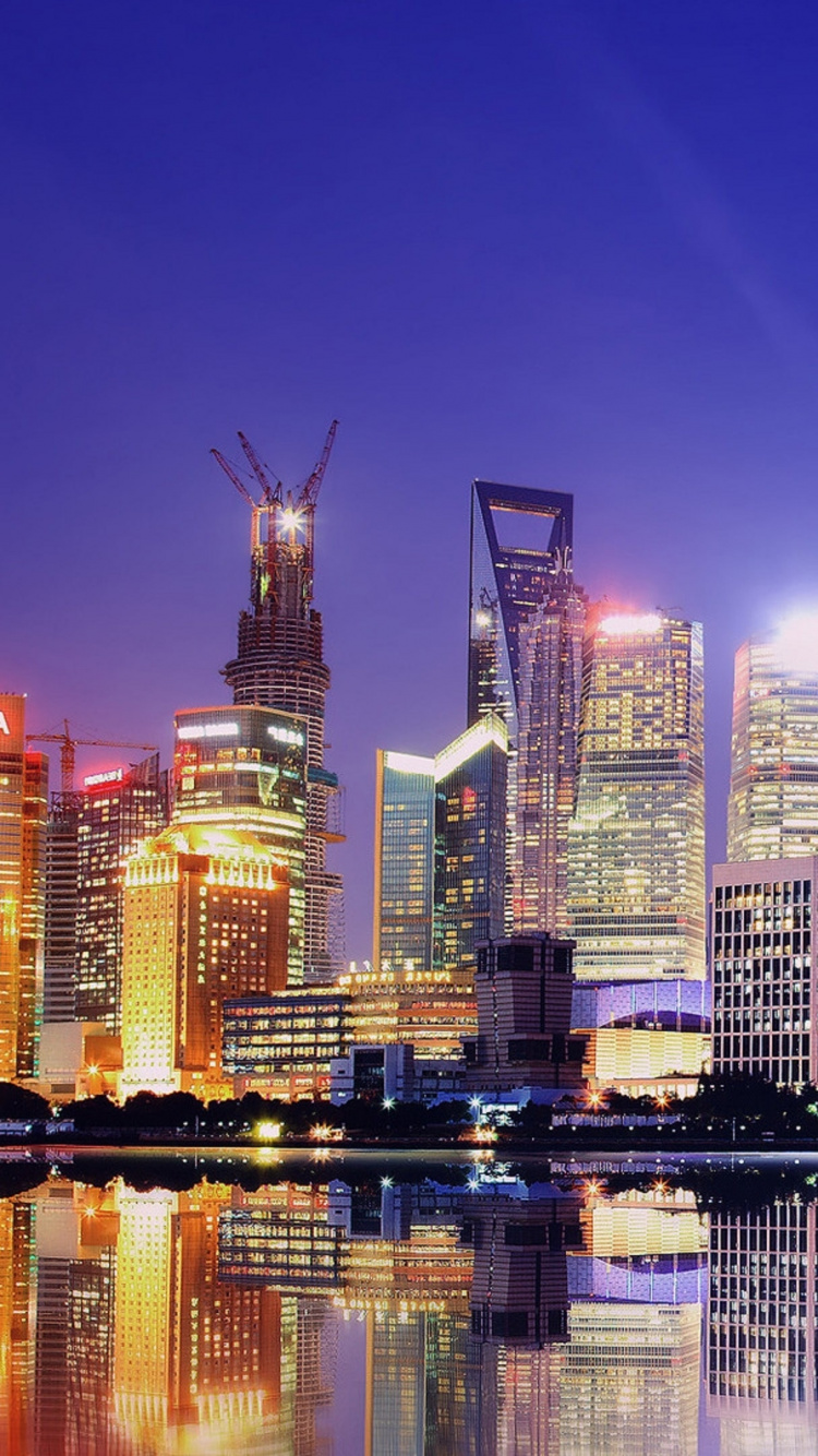 Обои Шанхай, городской пейзаж, город, линия горизонта, метрополия в разрешении 750x1334