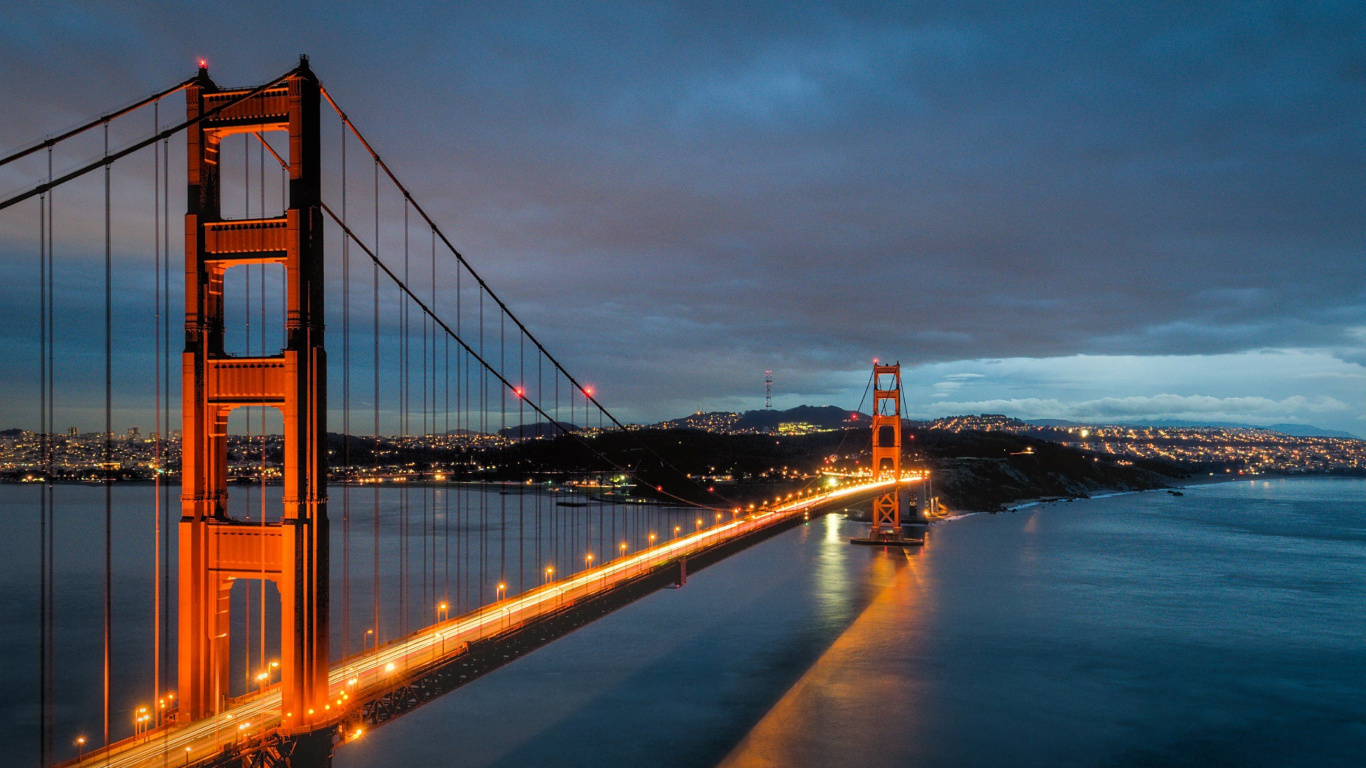 Обои мост Golden Gate, мост, вода, ориентир, отражение в разрешении 1366x768