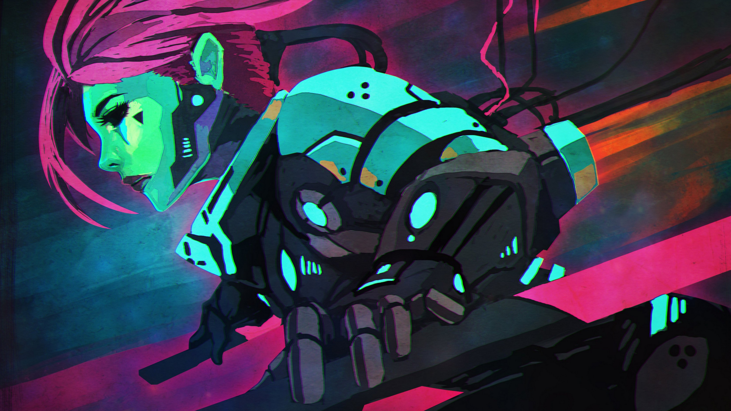 Обои Киберпанк, иллюстрация, арт, произведение искусства, графика в разрешении 2560x1440