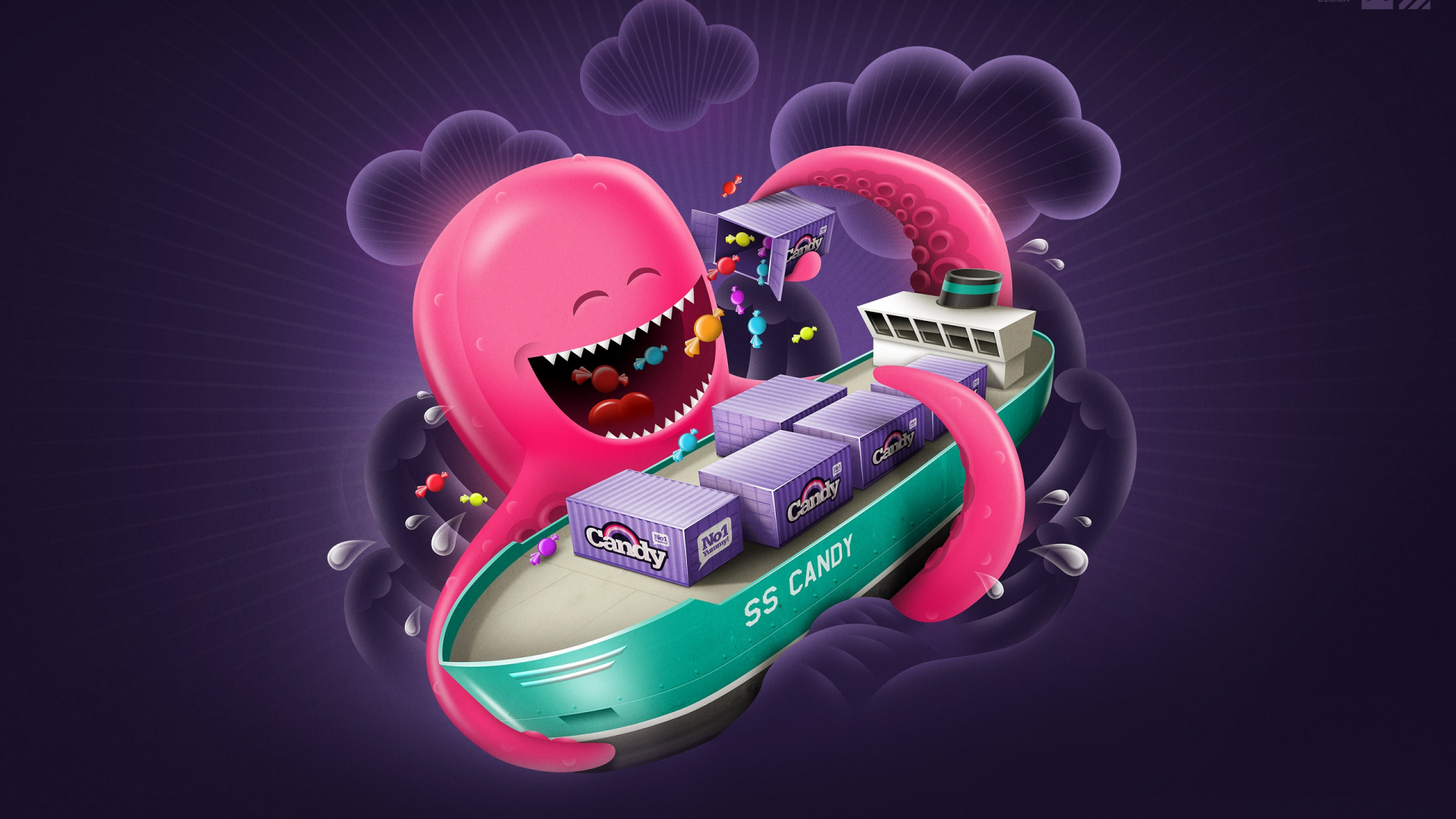 Обои космос, пурпурный цвет, пурпур, осьминог, пространство в разрешении 1920x1080