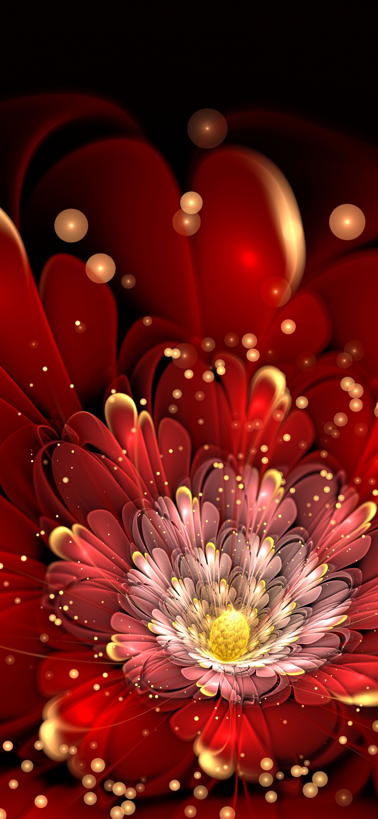 Обои цветок, фрактал, красный цвет, лепесток, сердце в разрешении 1242x2688