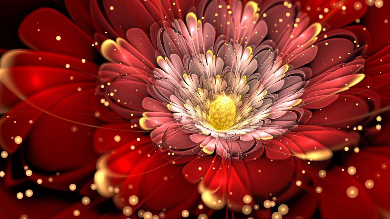 Обои цветок, фрактал, красный цвет, лепесток, сердце в разрешении 1366x768