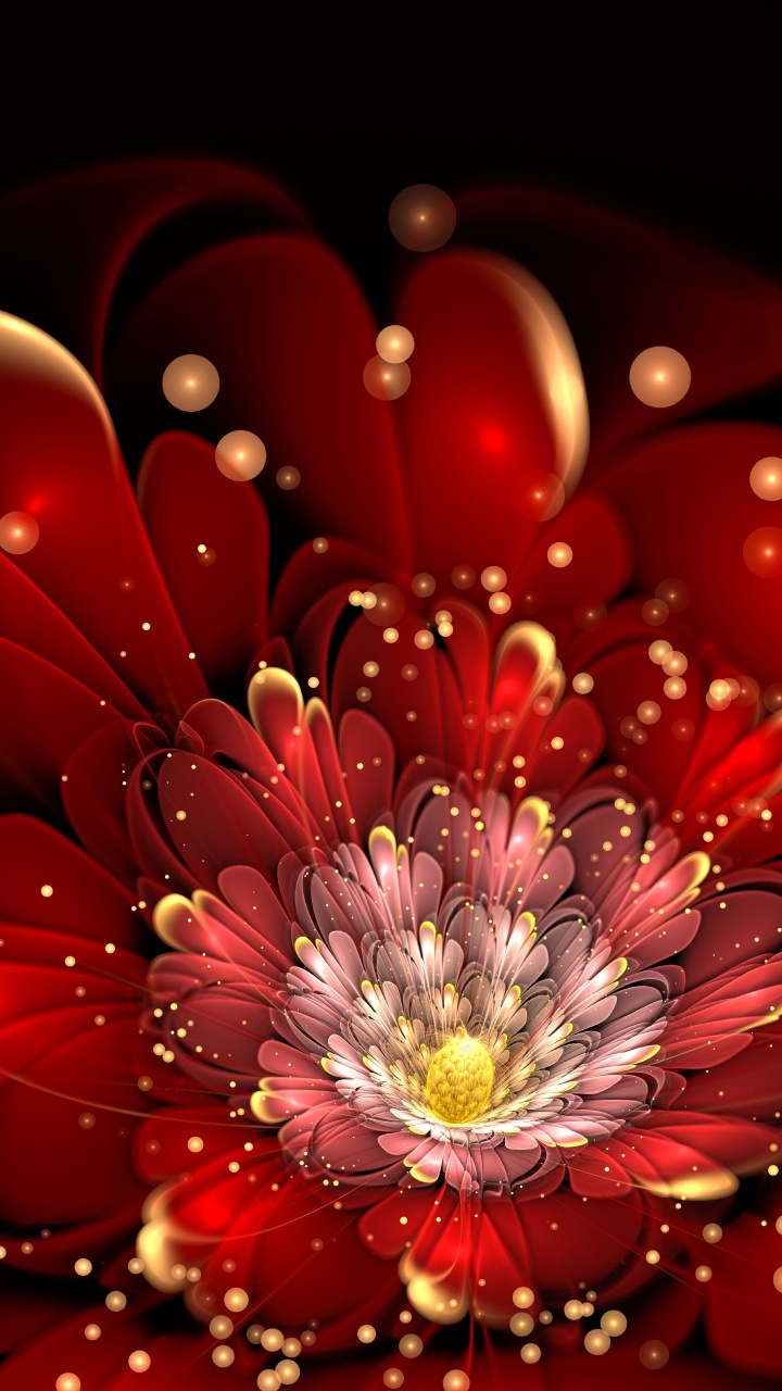 Обои цветок, фрактал, красный цвет, лепесток, сердце в разрешении 720x1280