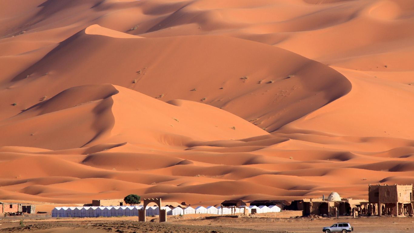 Обои эрг, пустыня, эолийские рельефы, песок, Дюна в разрешении 1366x768