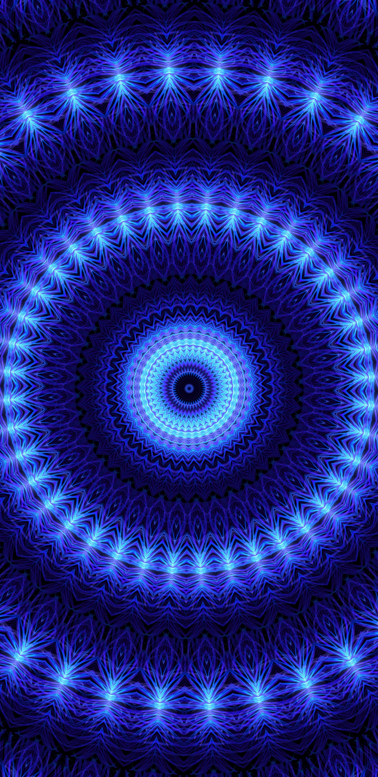 Обои фрактальное искусство, синий кобальт, синий, финал сезона, калейдоскоп в разрешении 1440x2960