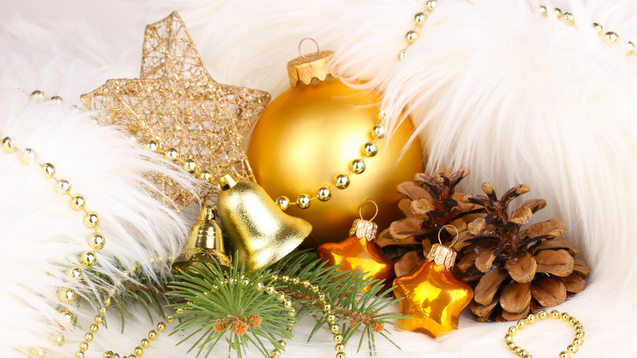 Обои Рождественский день, Новый год, рождественский орнамент, Рождественские украшения, Рождество в разрешении 1280x720