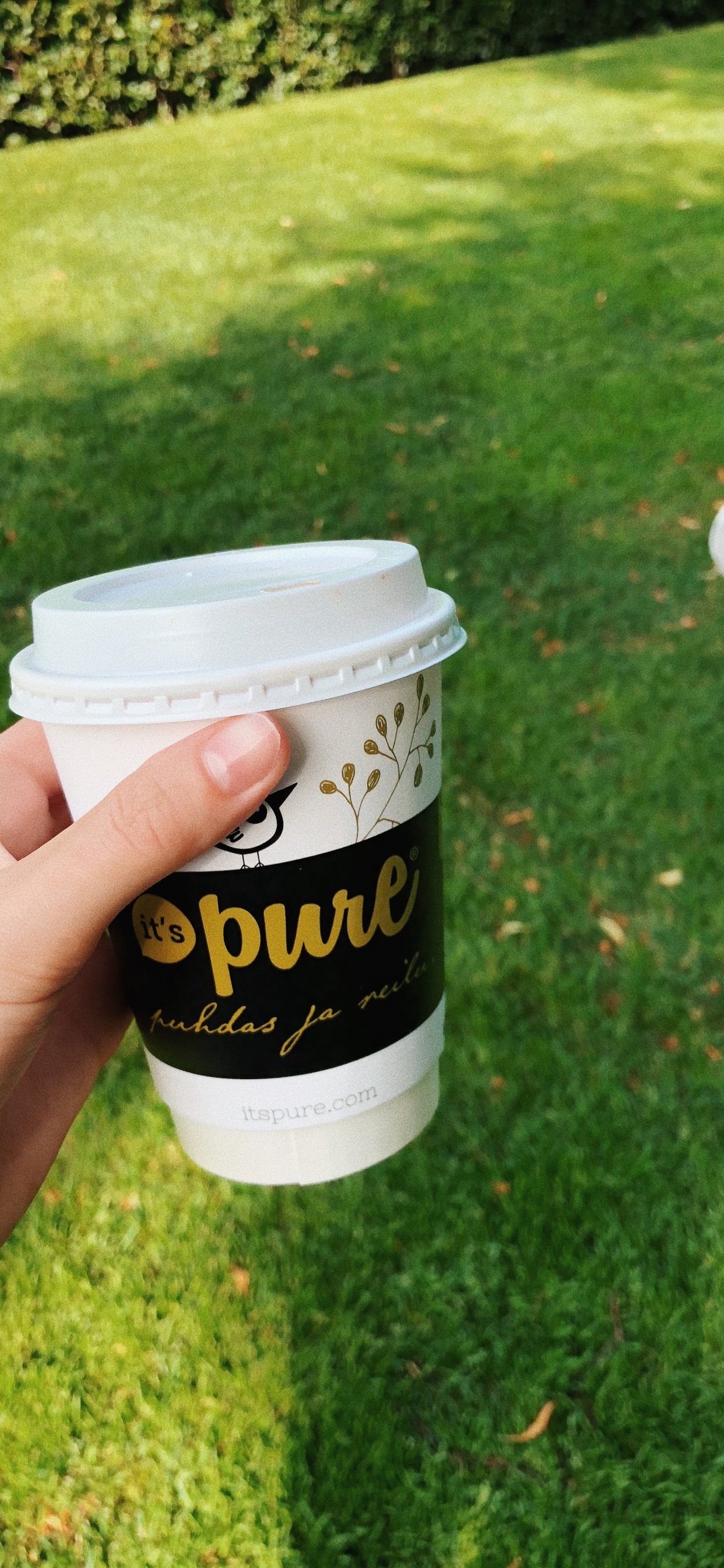 Обои чашка кофе рукав, лого, чашка, крышка, почвопокровная в разрешении 1242x2688