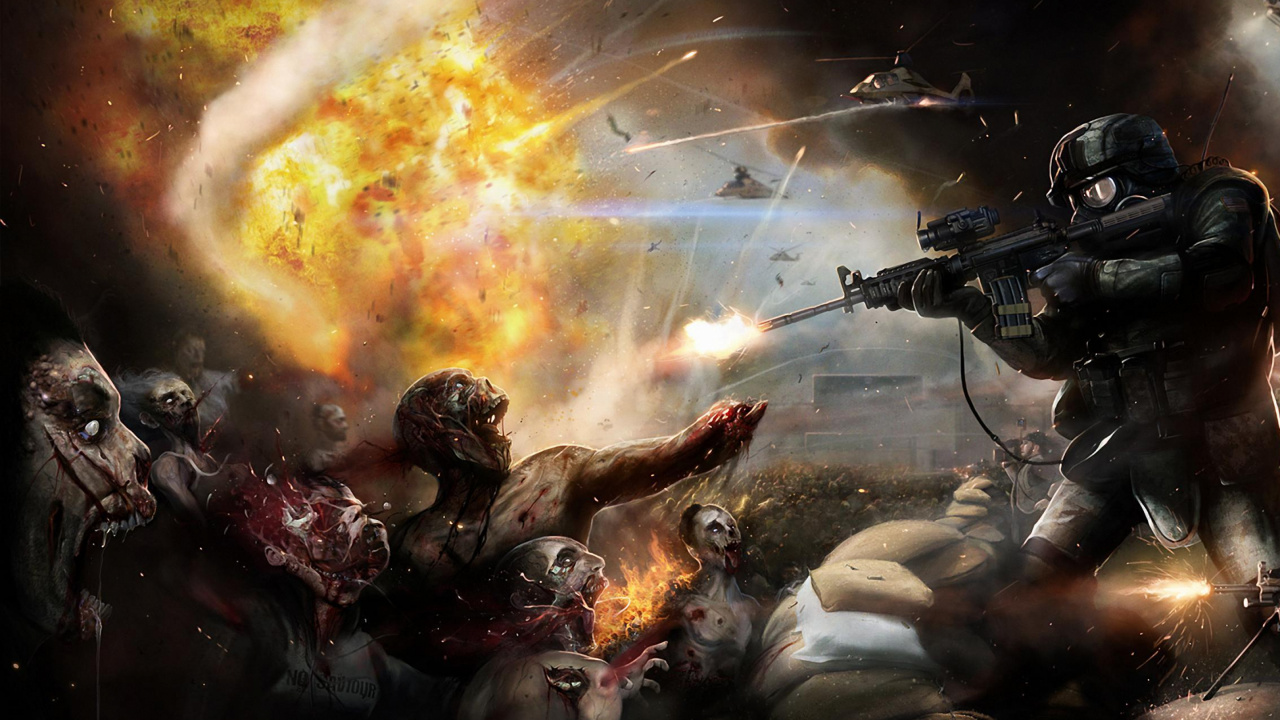 Обои зомби, битва, компьютерная игра, зомби инфекции, солдат в разрешении 1280x720