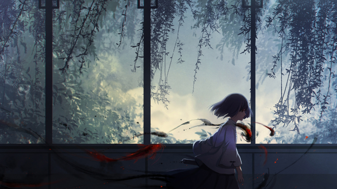 Обои рисование, дерево, вода, атмосфера, небо в разрешении 1280x720