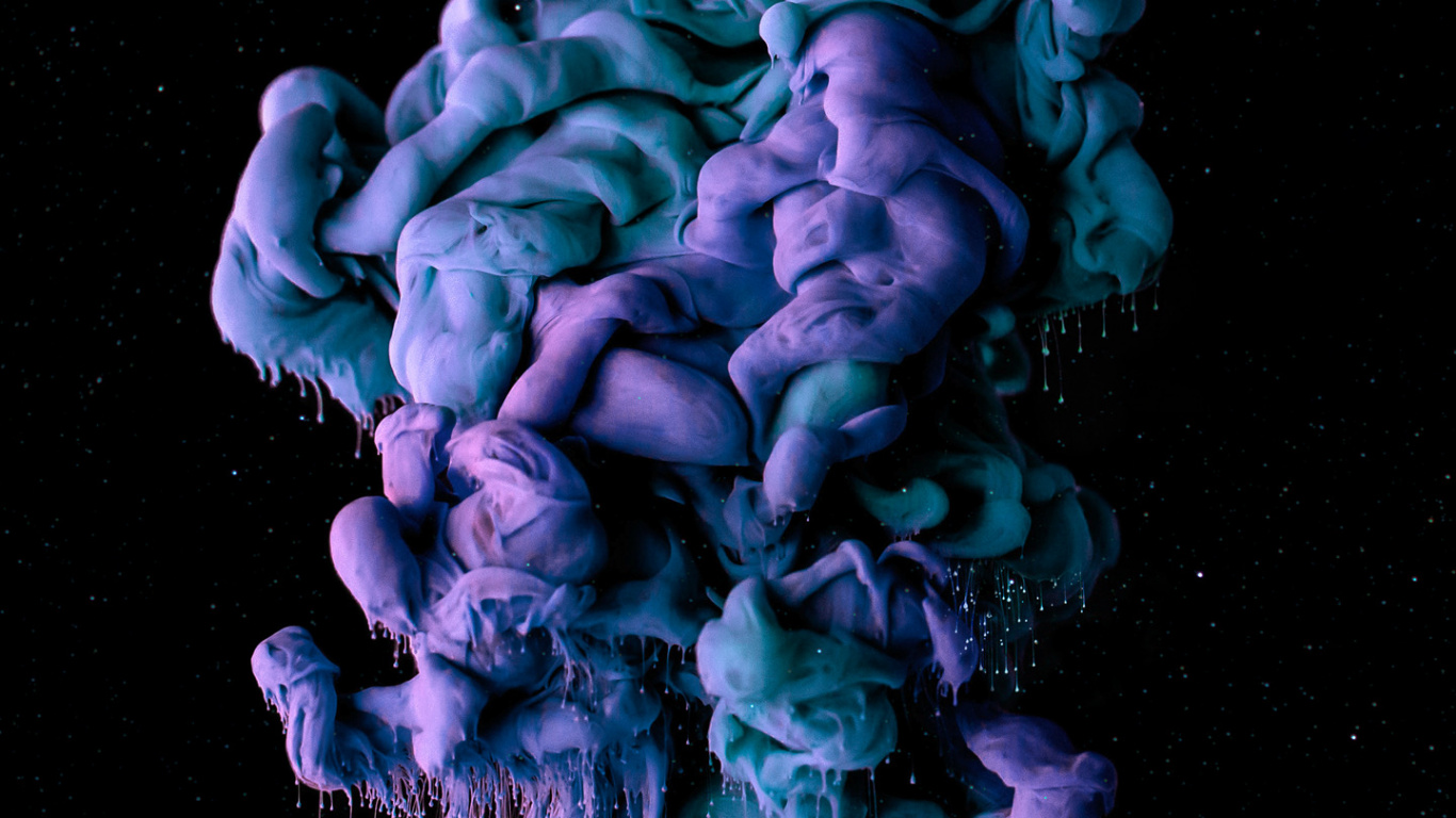 Обои жидкий, зеленый, пурпур, лепесток, морская биология в разрешении 1366x768