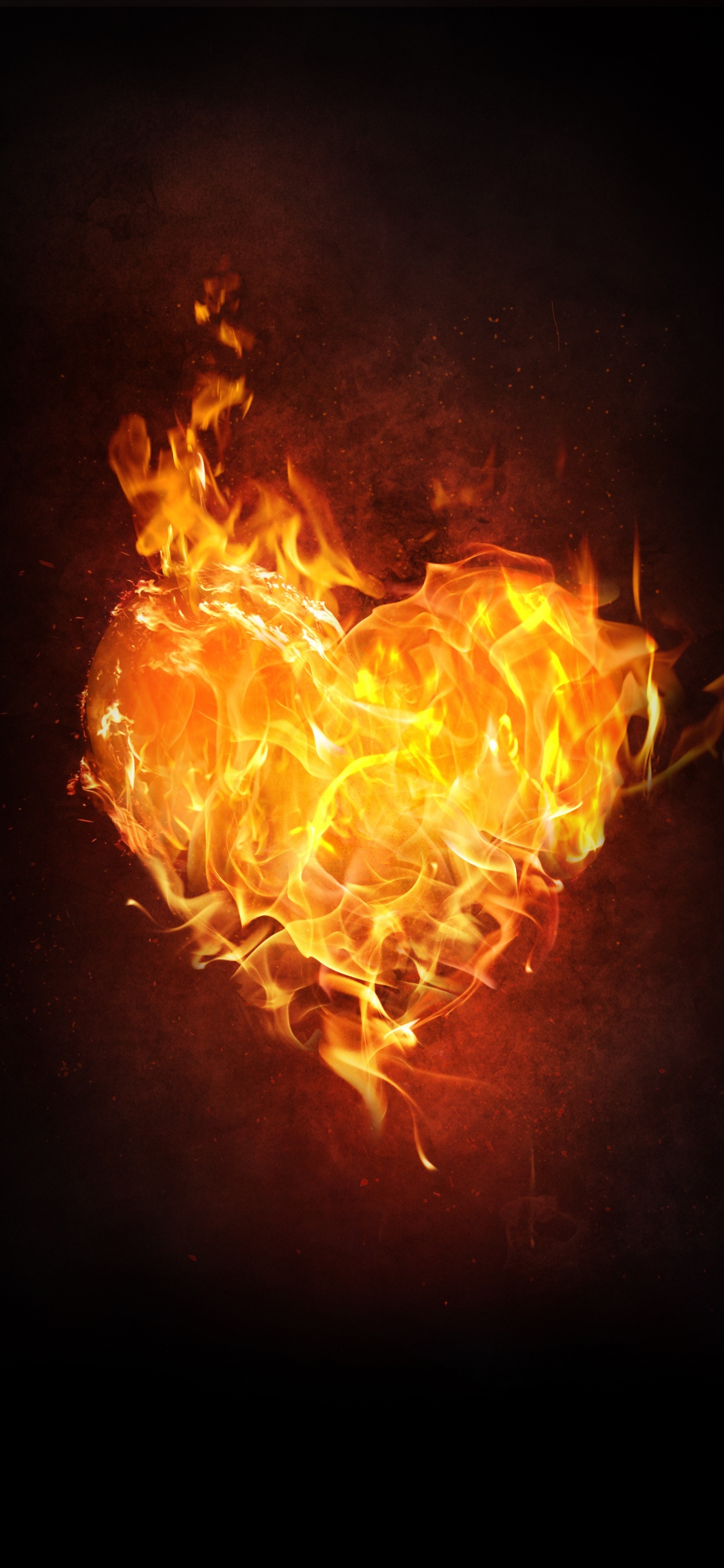 Обои пламя, огонь, сердце, тепло, Апельсин в разрешении 1125x2436