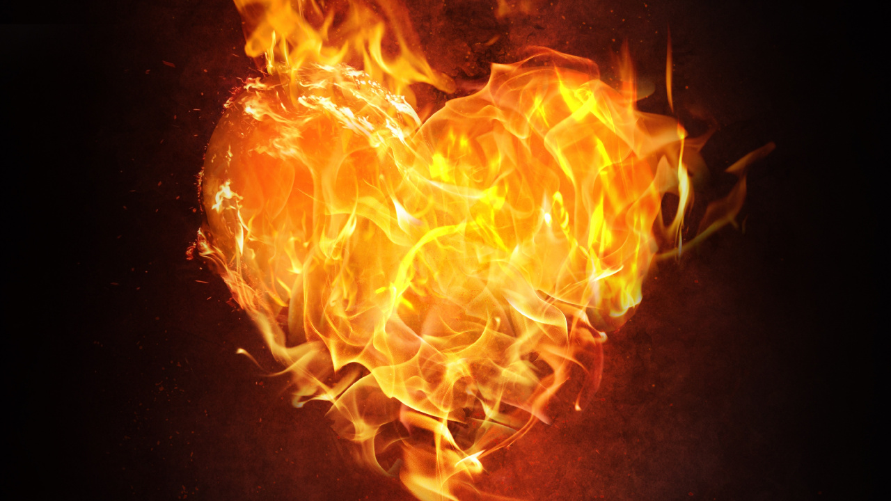 Обои пламя, огонь, сердце, тепло, Апельсин в разрешении 1280x720