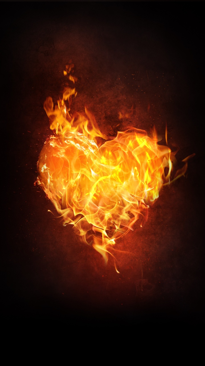 Обои пламя, огонь, сердце, тепло, Апельсин в разрешении 720x1280