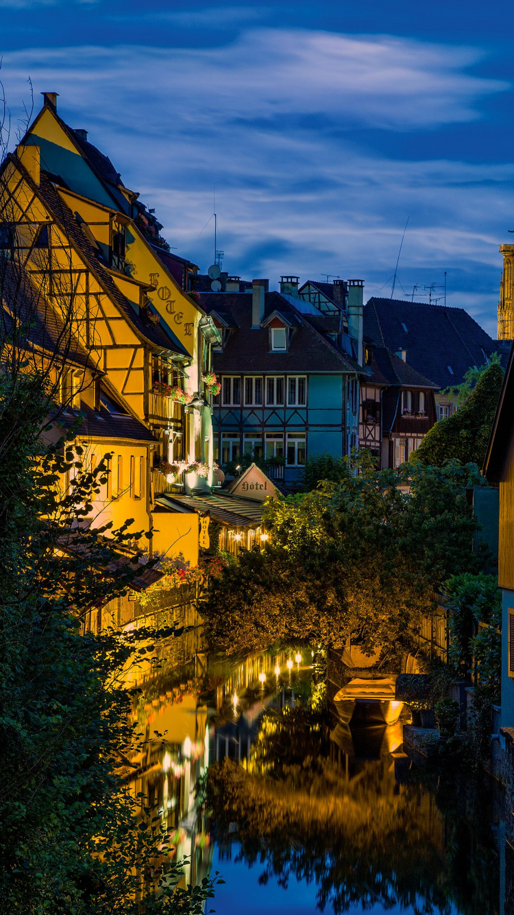 Обои ночь, город, городок, ориентир, городской район в разрешении 750x1334