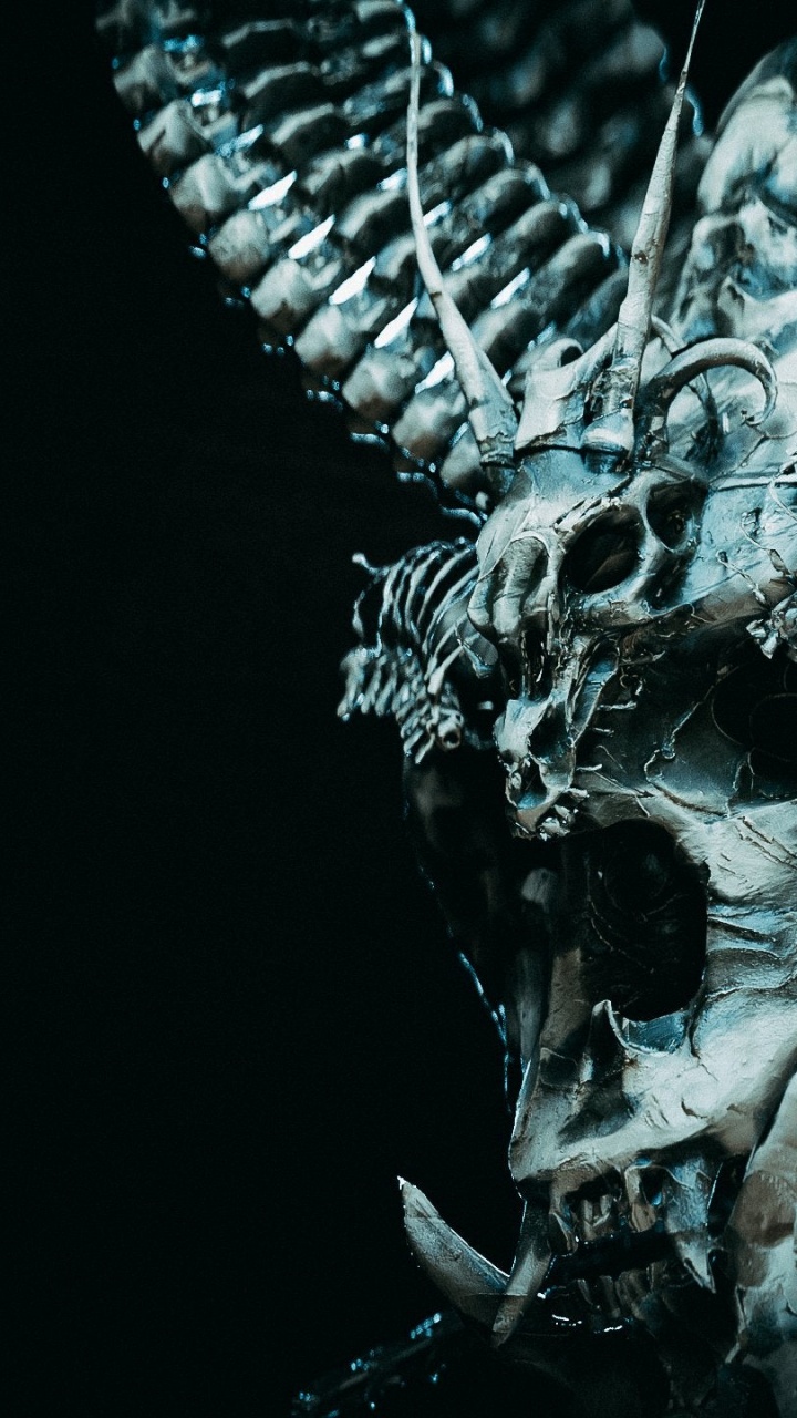 Обои темнота, пасть, мифическое существо, кость, арт в разрешении 720x1280