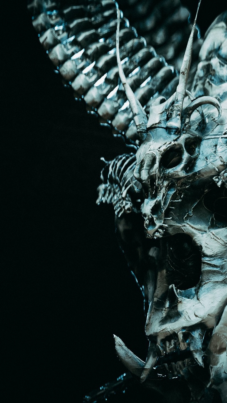 Обои темнота, пасть, мифическое существо, кость, арт в разрешении 750x1334