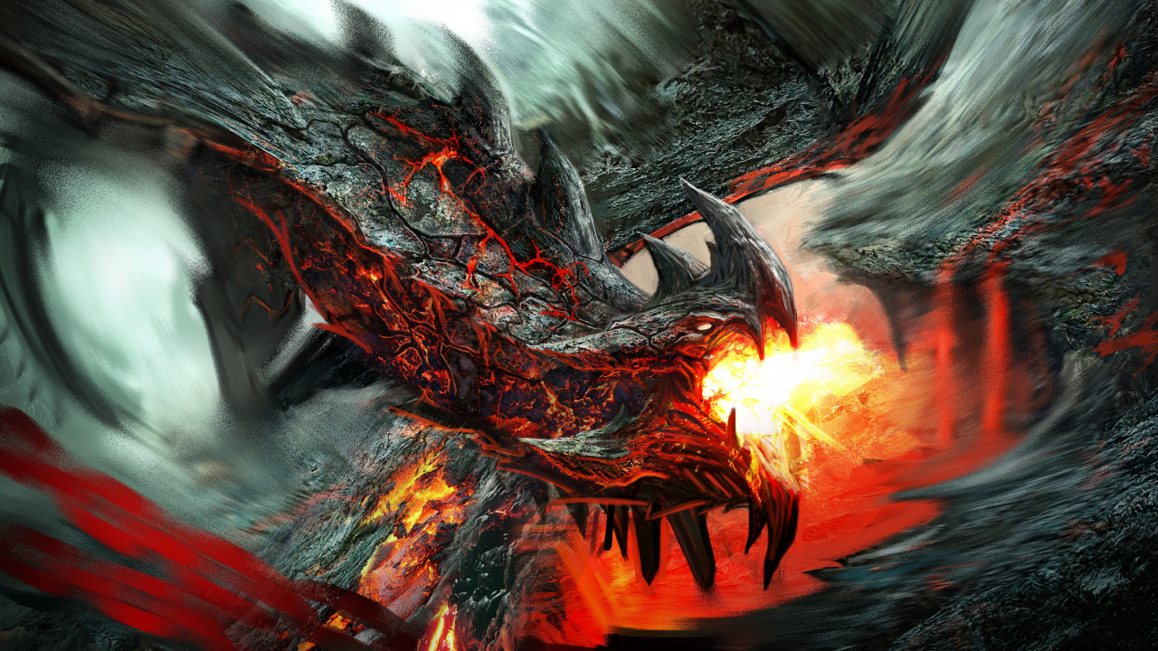 Обои дракон, мифическое существо, лава, мифология, вымирание в разрешении 1280x720