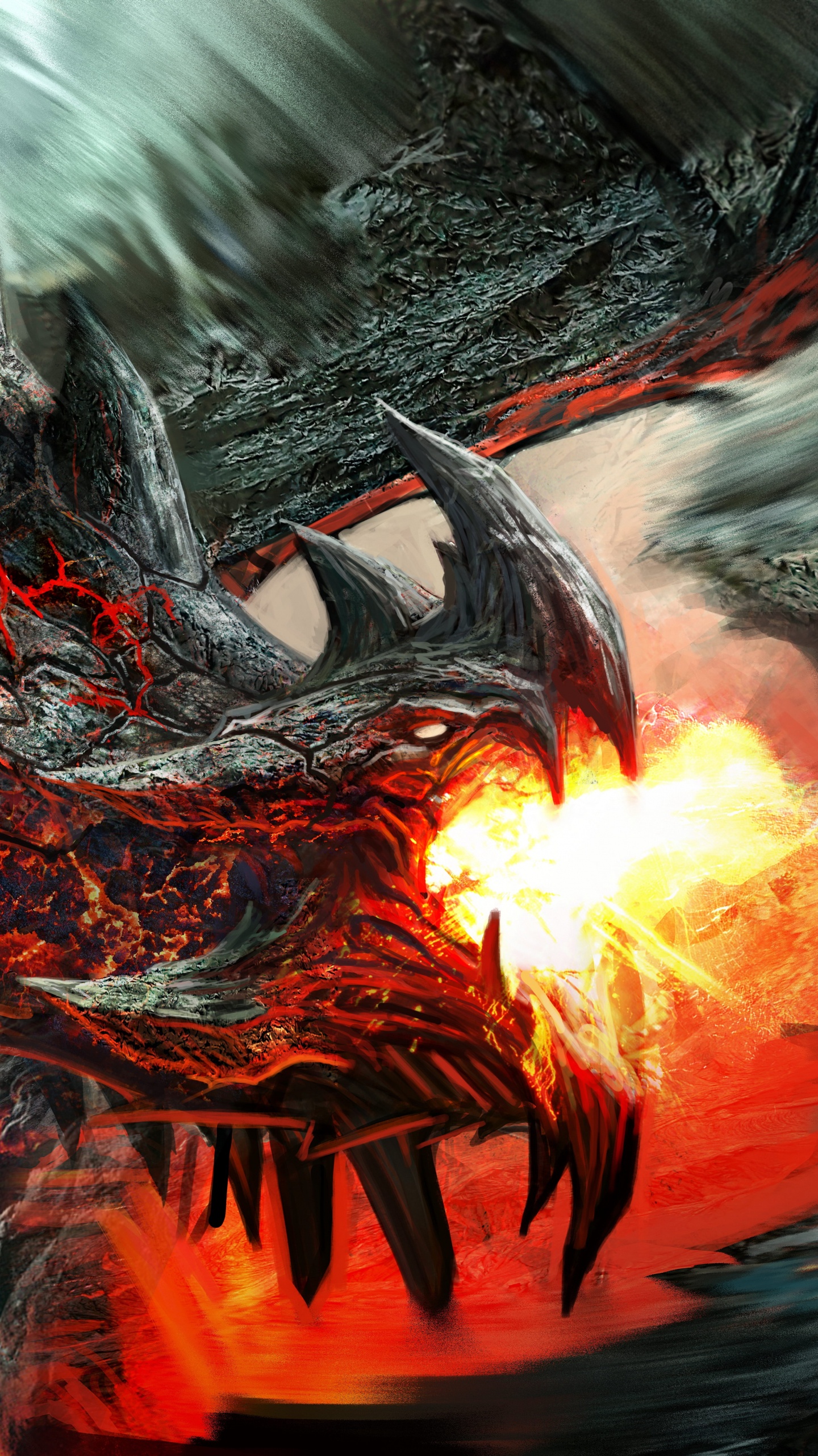 Обои дракон, мифическое существо, лава, мифология, вымирание в разрешении 1440x2560