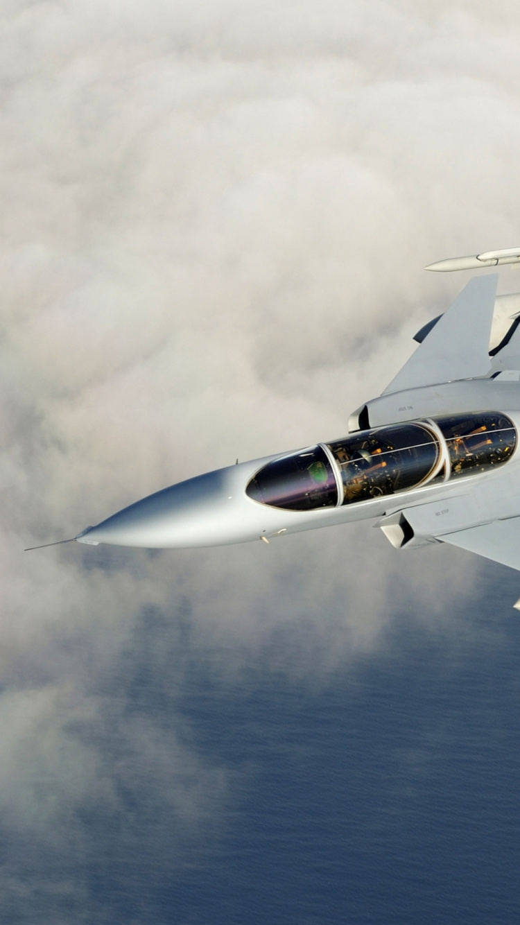 Обои Сааб jas 39 Грипен, военный самолет, авиация, истребительная авиация, воздушные силы в разрешении 750x1334