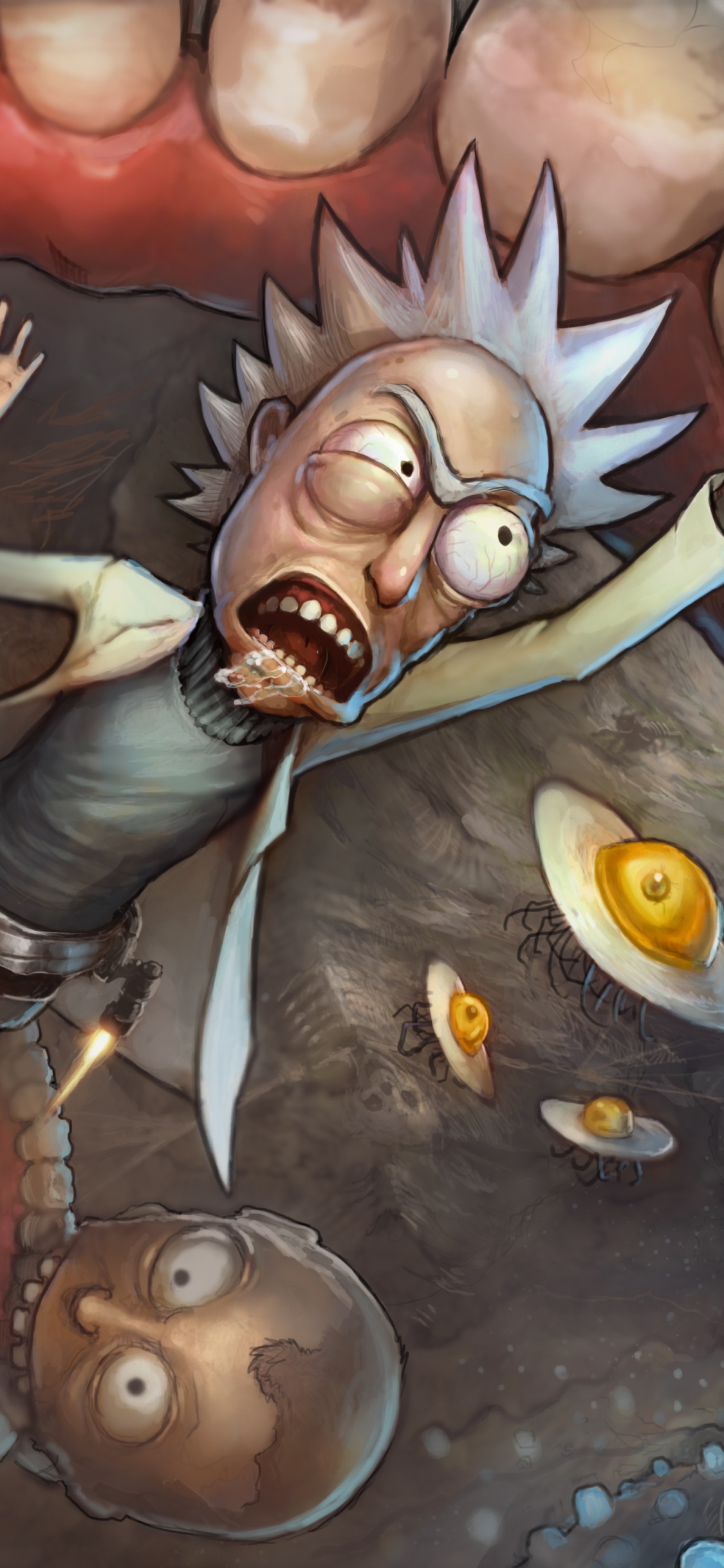 Обои Рик Санчез, Морти Смит, Взрослых Плавать, мультфильм, арт в разрешении 1125x2436