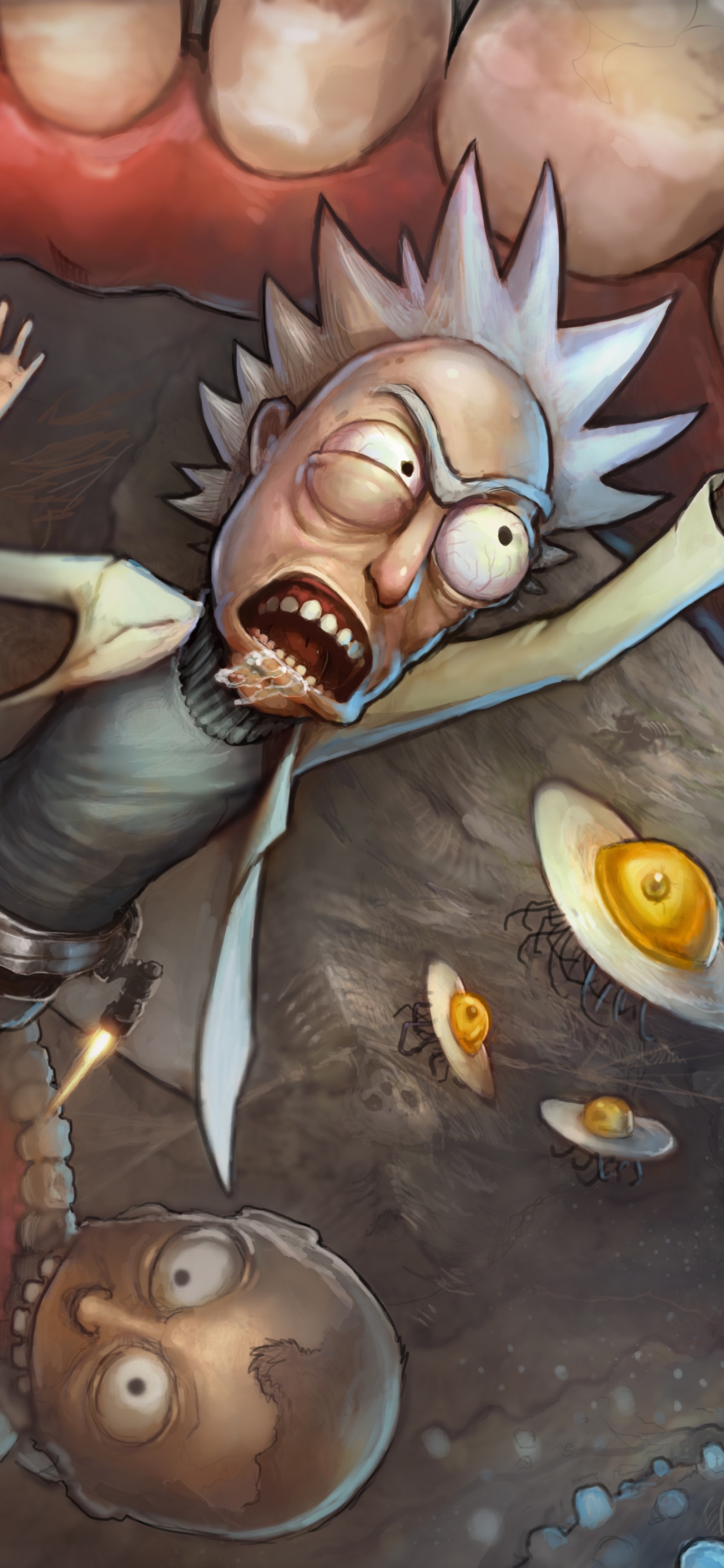 Обои Рик Санчез, Морти Смит, Взрослых Плавать, мультфильм, арт в разрешении 1242x2688