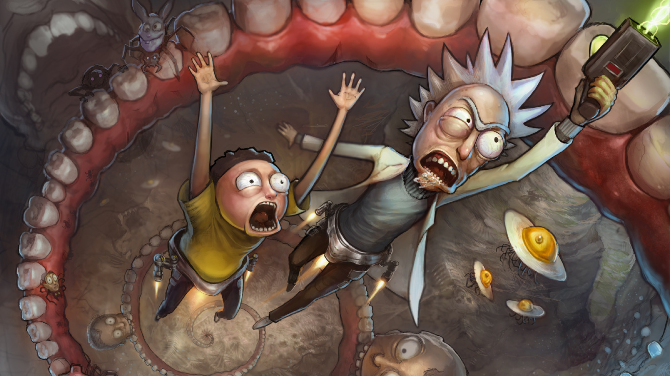 Обои Рик Санчез, Морти Смит, Взрослых Плавать, мультфильм, арт в разрешении 1366x768