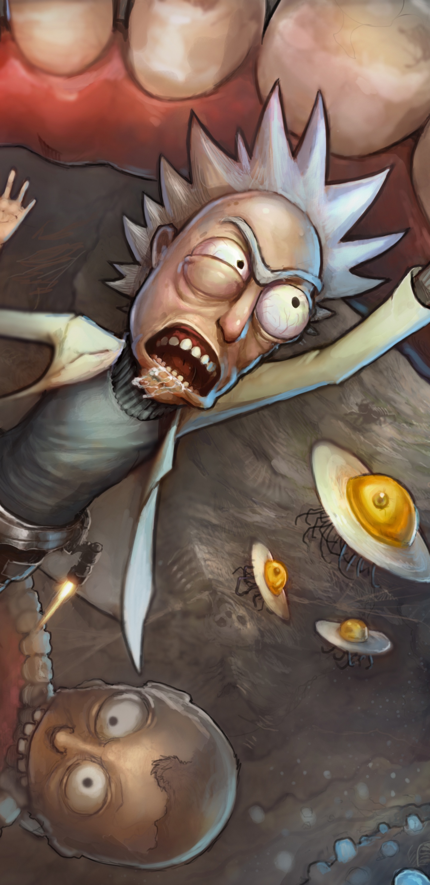 Обои Рик Санчез, Морти Смит, Взрослых Плавать, мультфильм, арт в разрешении 1440x2960