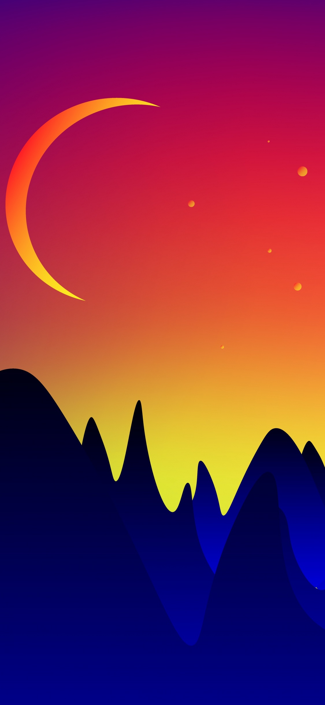 Обои векторная графика, полумесяц, атмосфера, пейзаж, горизонт в разрешении 1125x2436