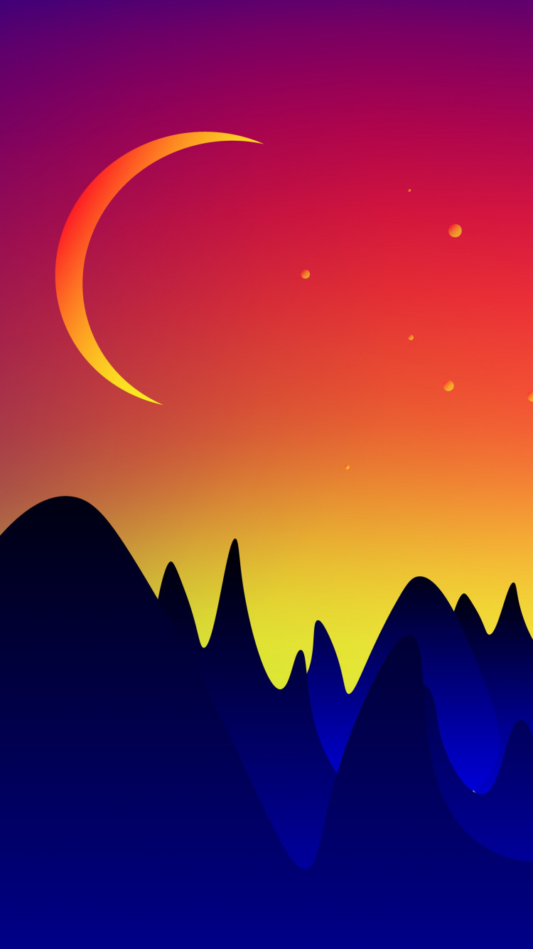 Обои векторная графика, полумесяц, атмосфера, пейзаж, горизонт в разрешении 750x1334