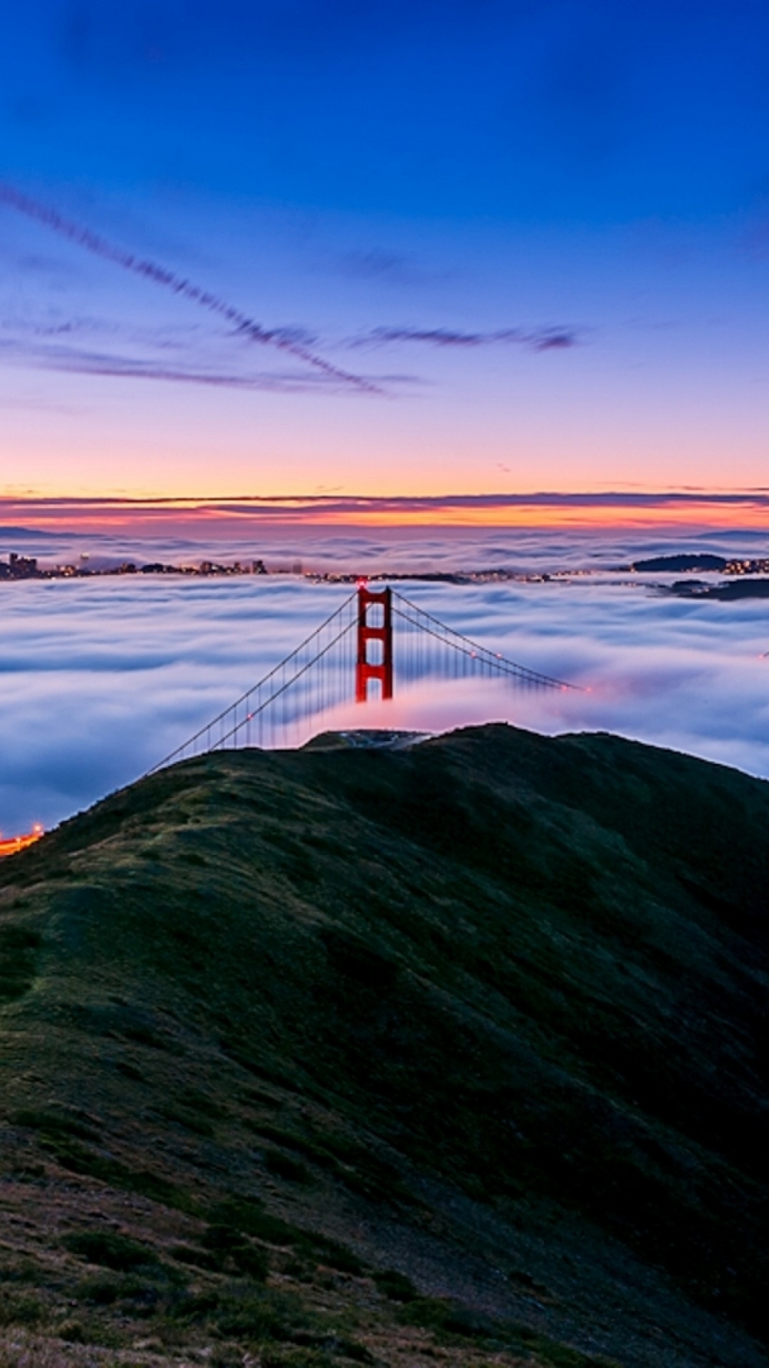 Обои мост Golden Gate, облако, горизонт, море, закат в разрешении 1080x1920