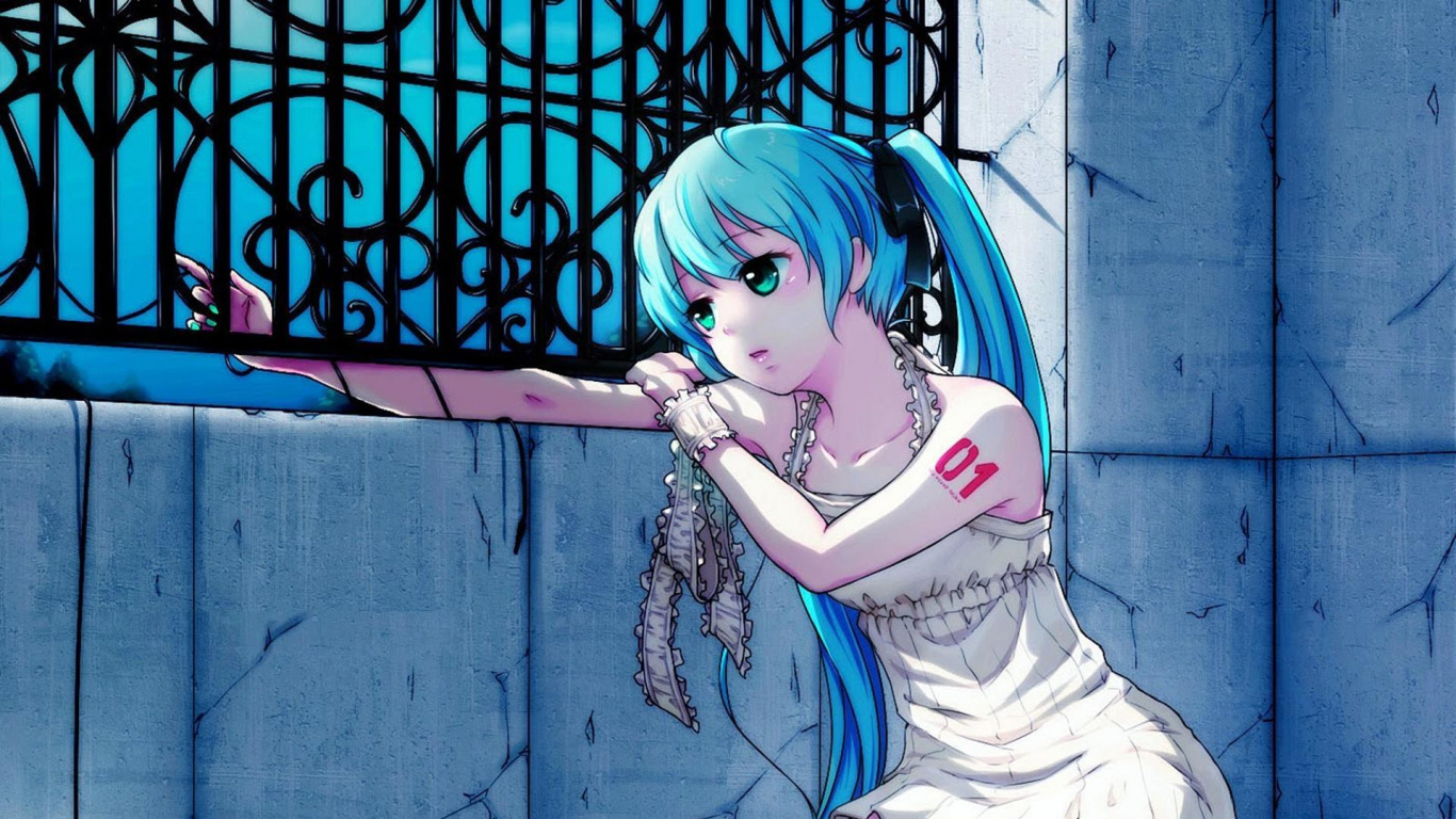 Обои Хацунэ Мику, аниме, мультфильм, синий, мультик в разрешении 1366x768