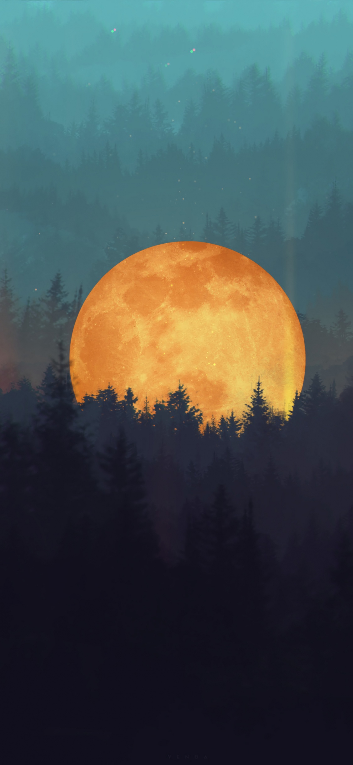 Обои арт, ночь, живопись, дерево, графика в разрешении 1125x2436