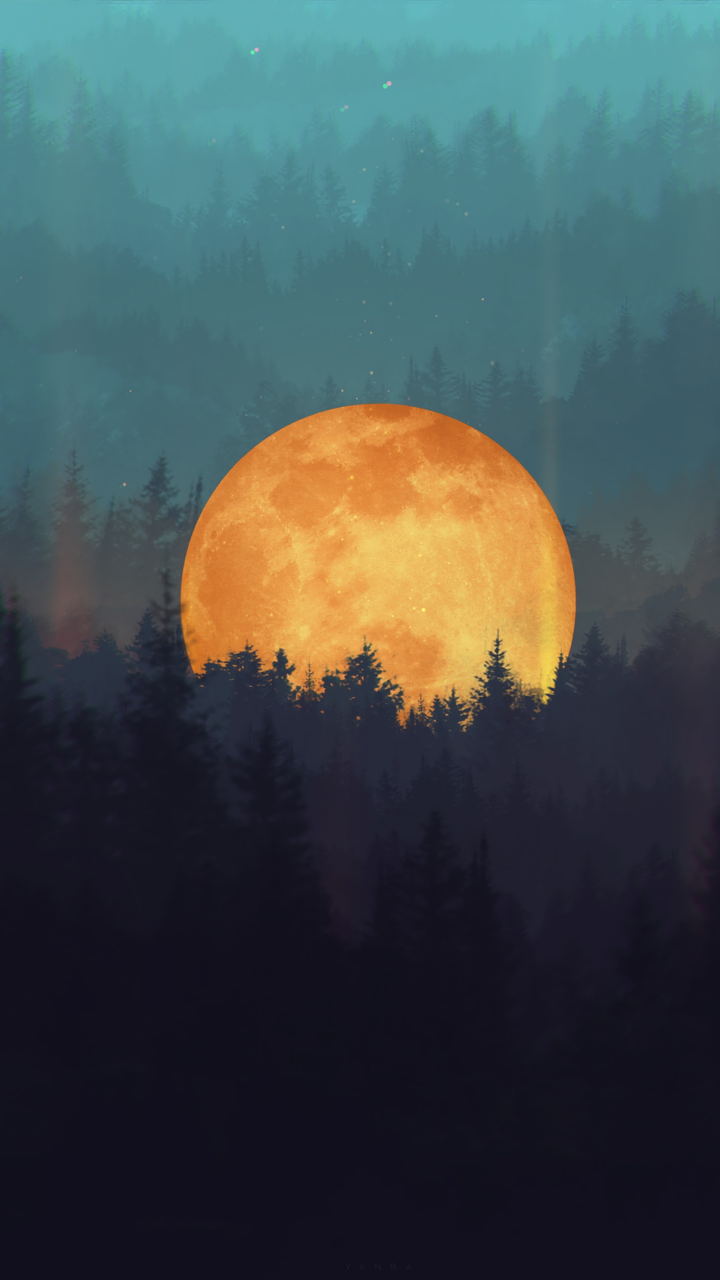 Обои арт, ночь, живопись, дерево, графика в разрешении 1440x2560