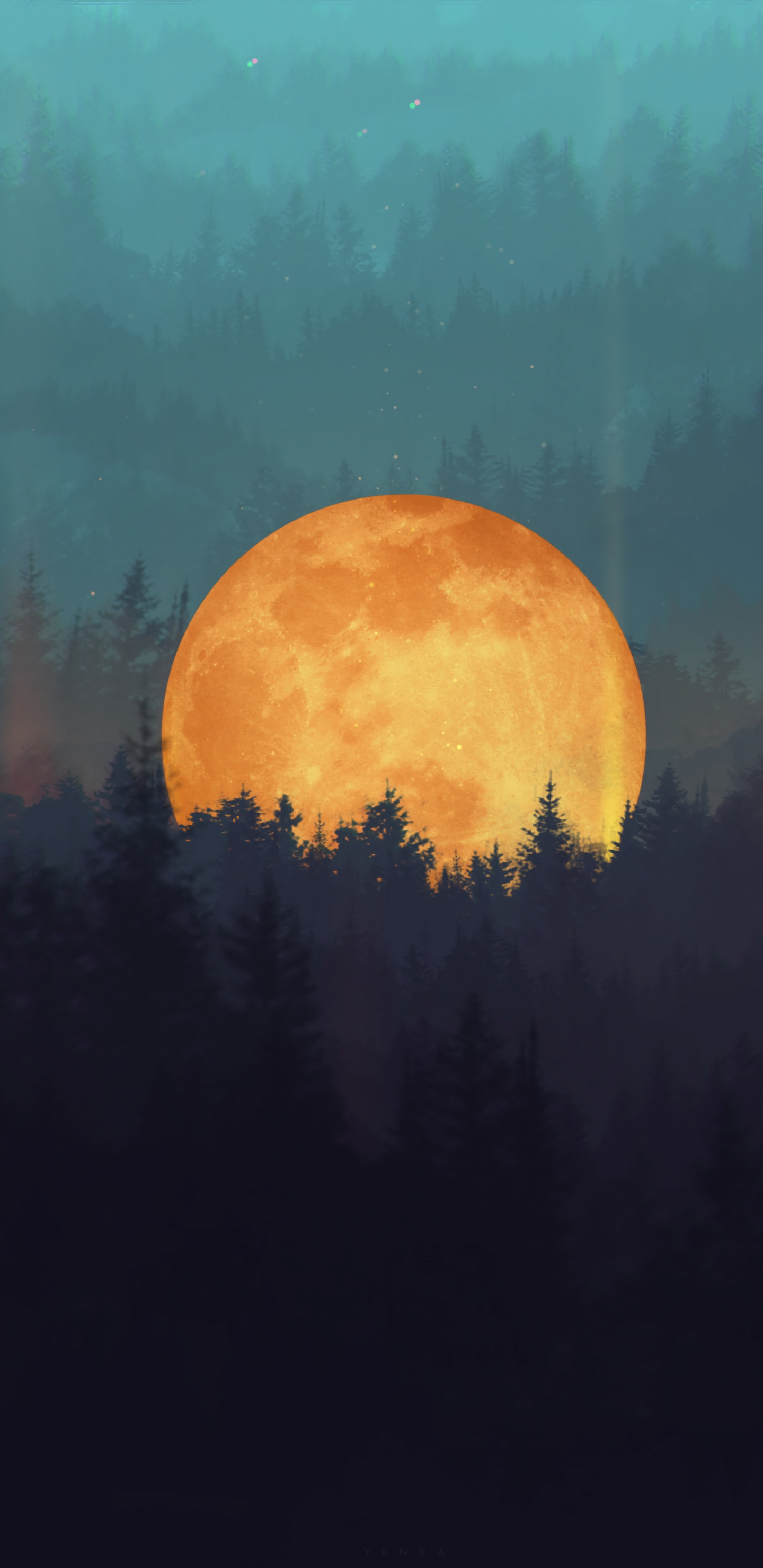 Обои арт, ночь, живопись, дерево, графика в разрешении 1440x2960