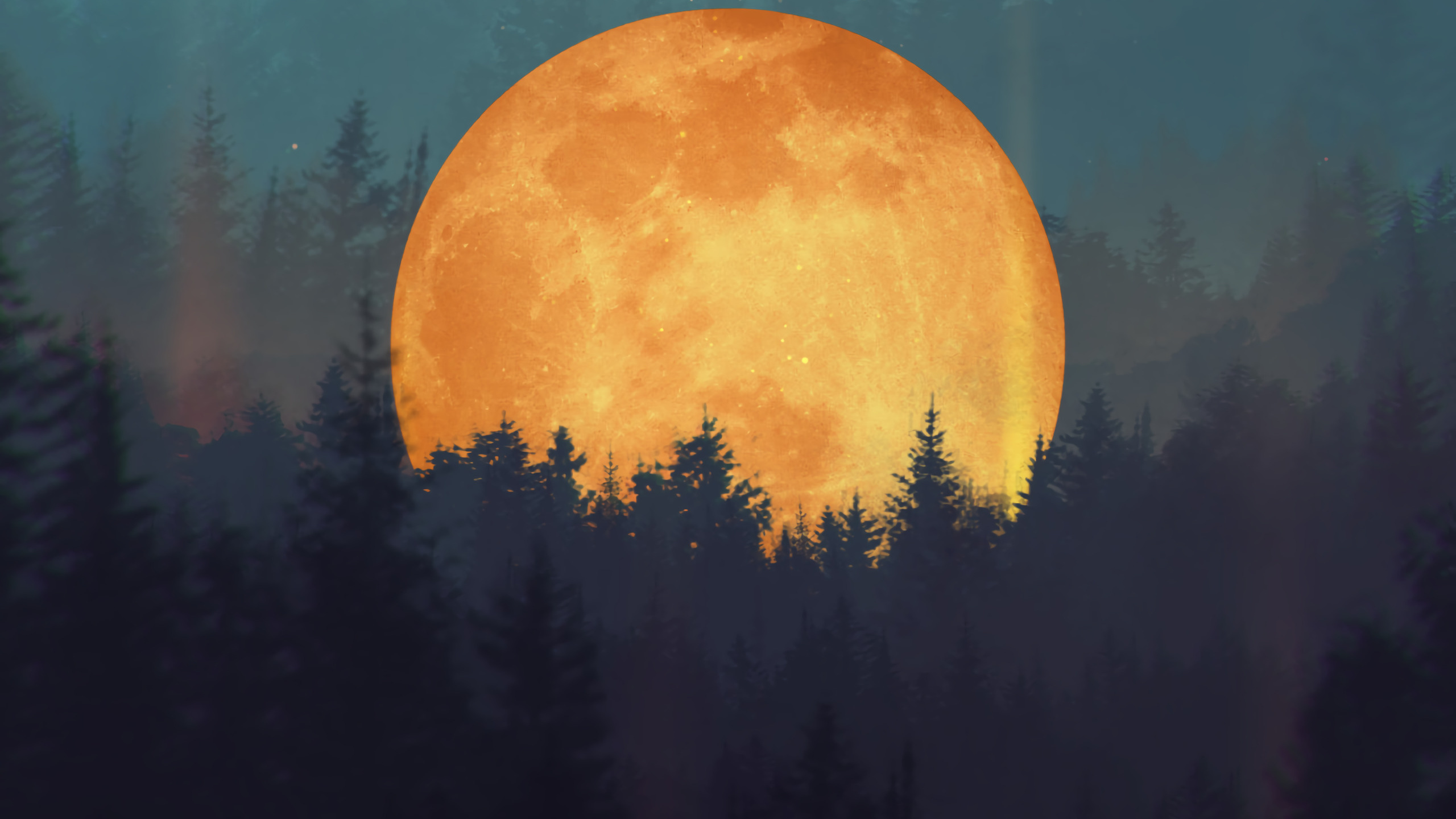 Обои арт, ночь, живопись, дерево, графика в разрешении 2560x1440