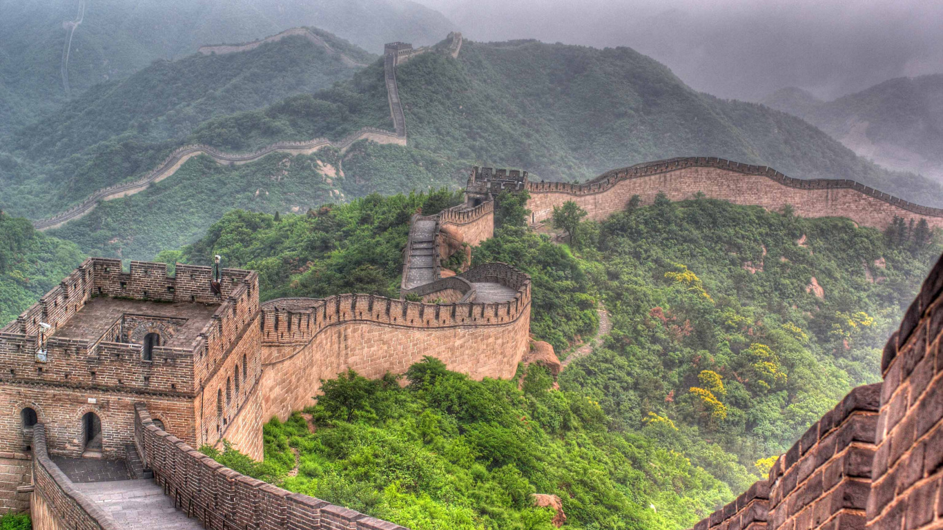Обои великая Китайская стена, стена, ориентир, горная станция, фортификация в разрешении 1366x768