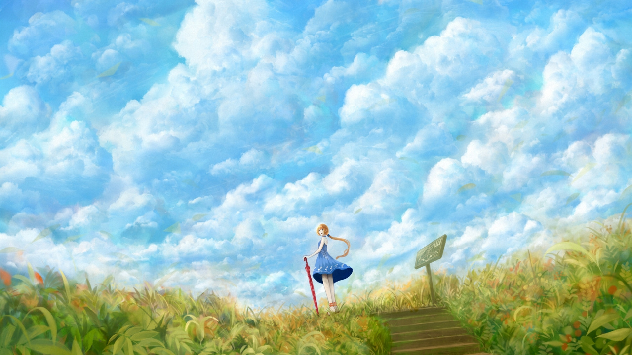 Обои арт, Люди в природе, природный ландшафт, сенокосное угодье, луг в разрешении 1280x720